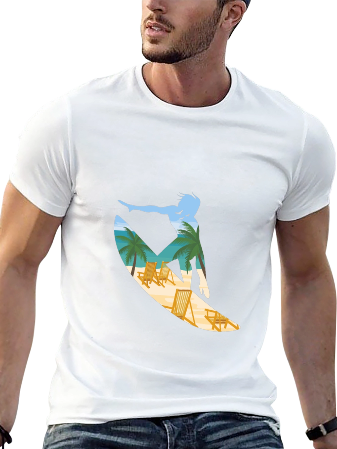 Surfer Beach Scene Graphic T-Shirt