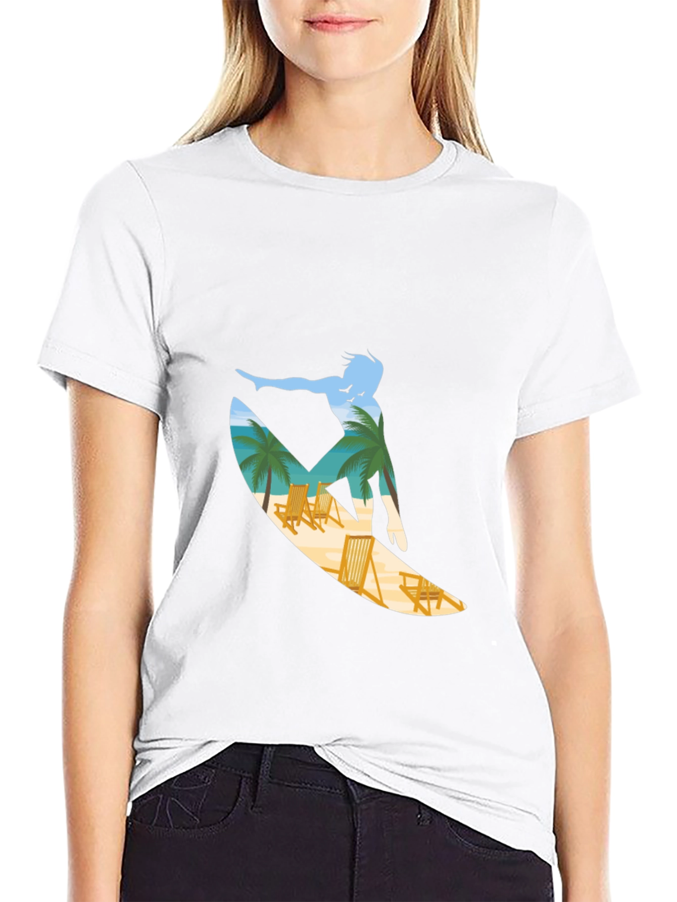 Surfer Beach Scene Graphic T-Shirt
