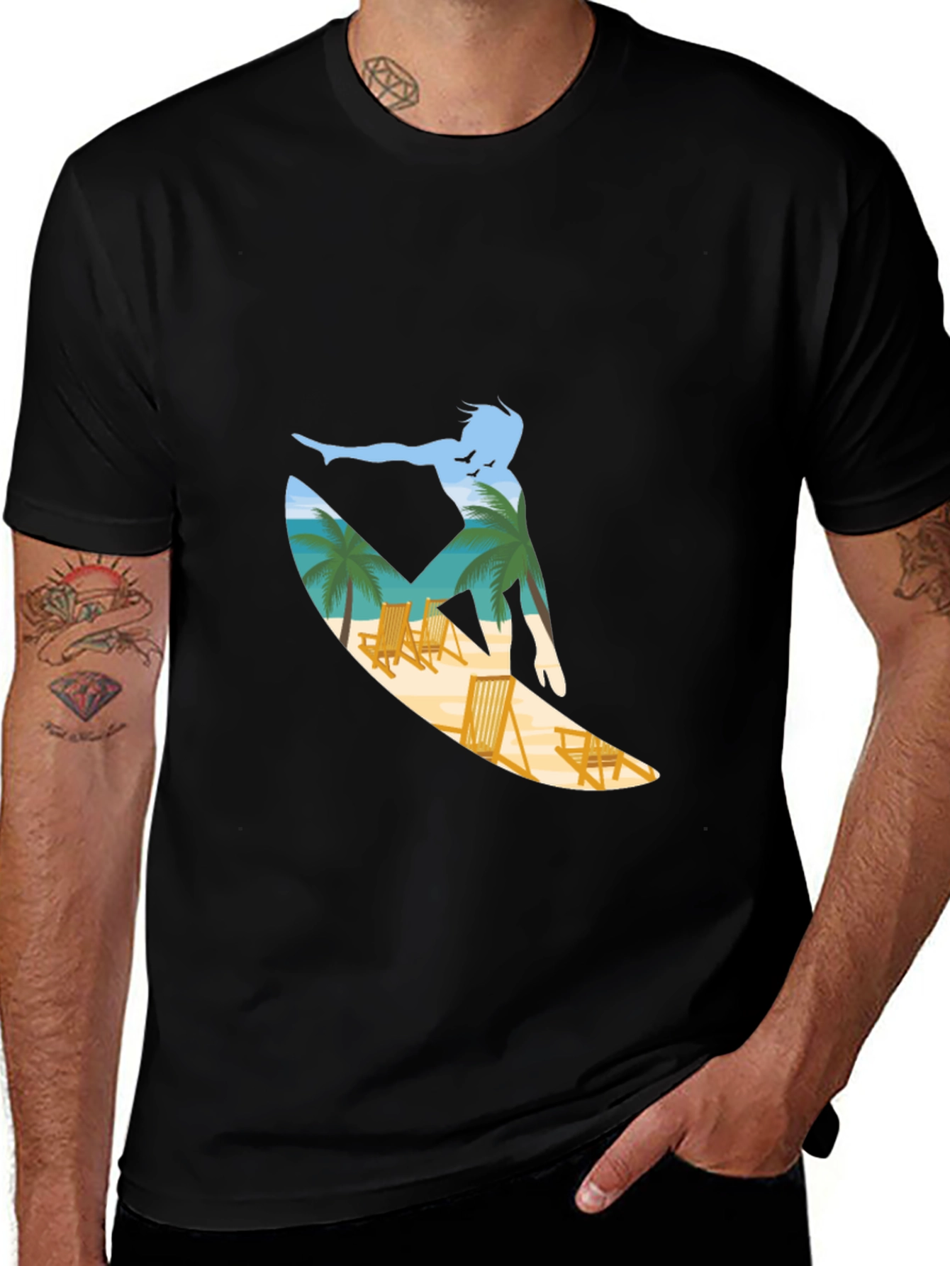 Surfer Beach Scene Graphic T-Shirt