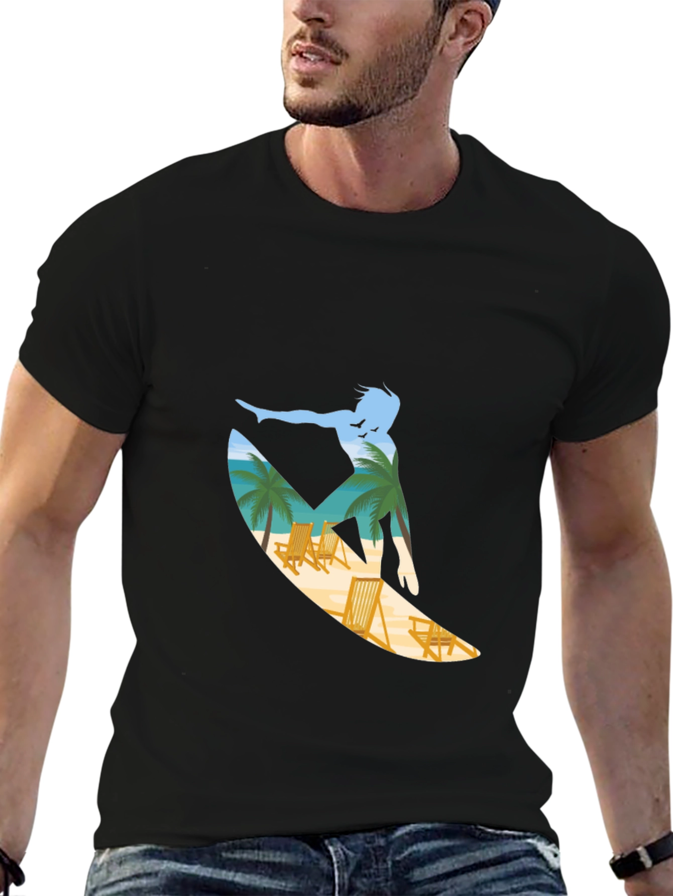 Surfer Beach Scene Graphic T-Shirt