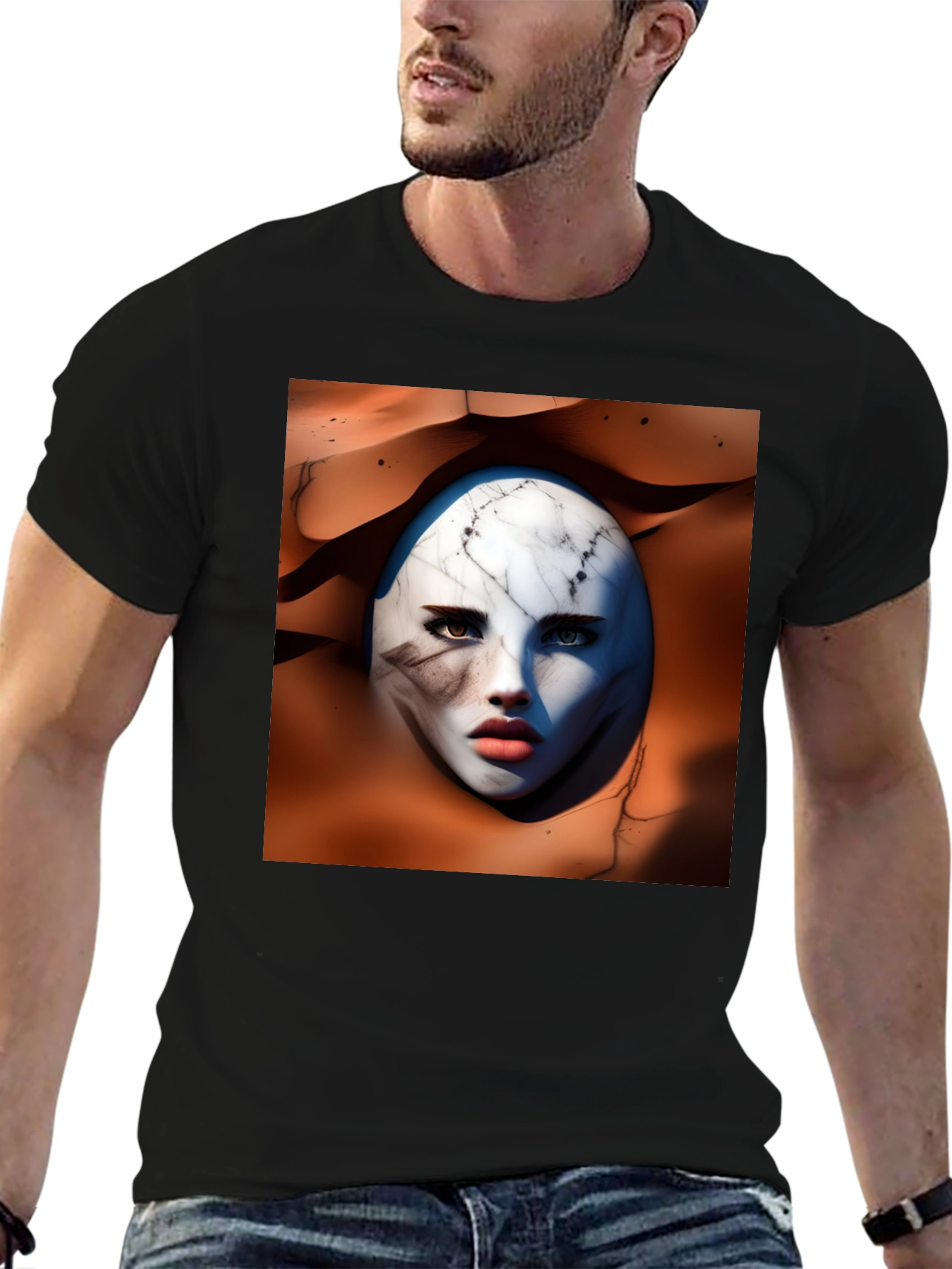 Abstract Marble Face Graphic Tee - Unique Art Design