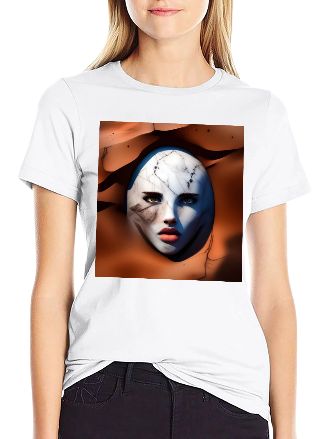 Abstract Marble Face Graphic Tee - Unique Art Design