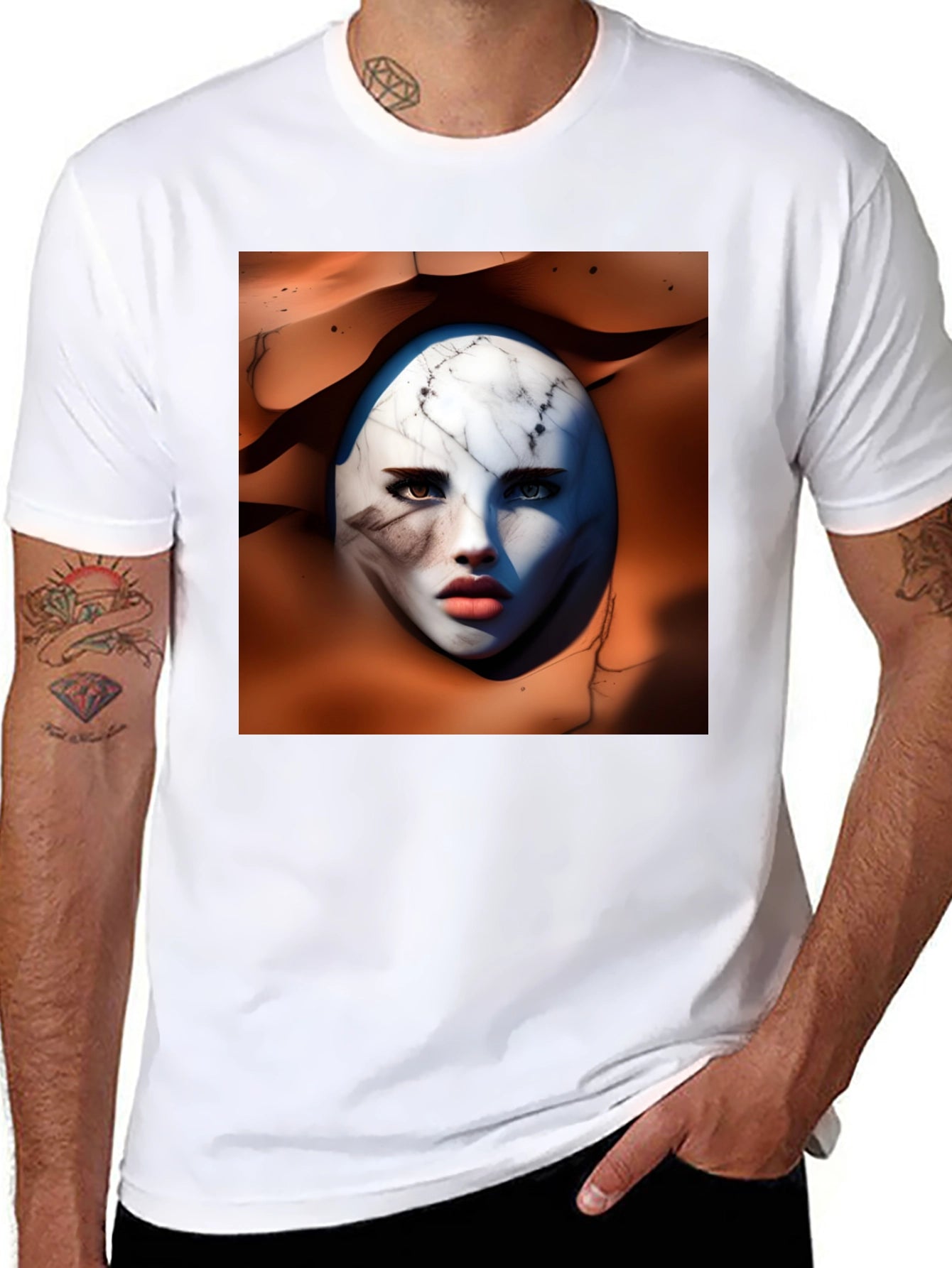 Abstract Marble Face Graphic Tee - Unique Art Design