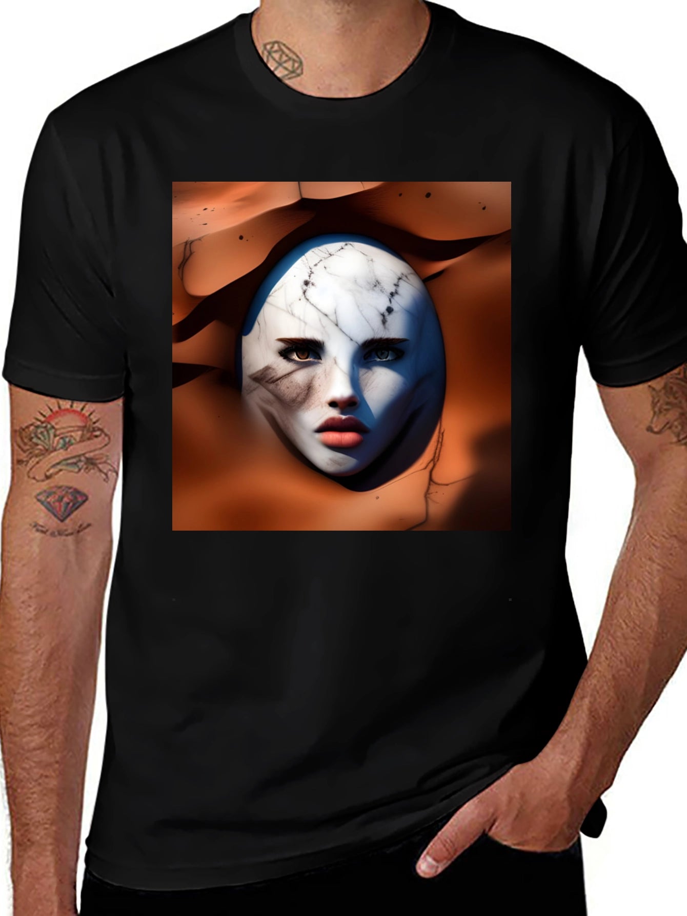 Abstract Marble Face Graphic Tee - Unique Art Design