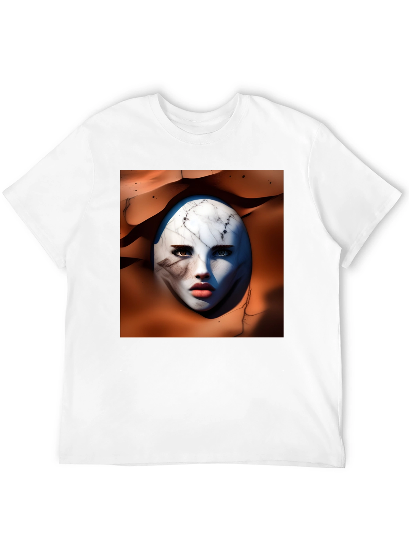 Abstract Marble Face Graphic Tee - Unique Art Design