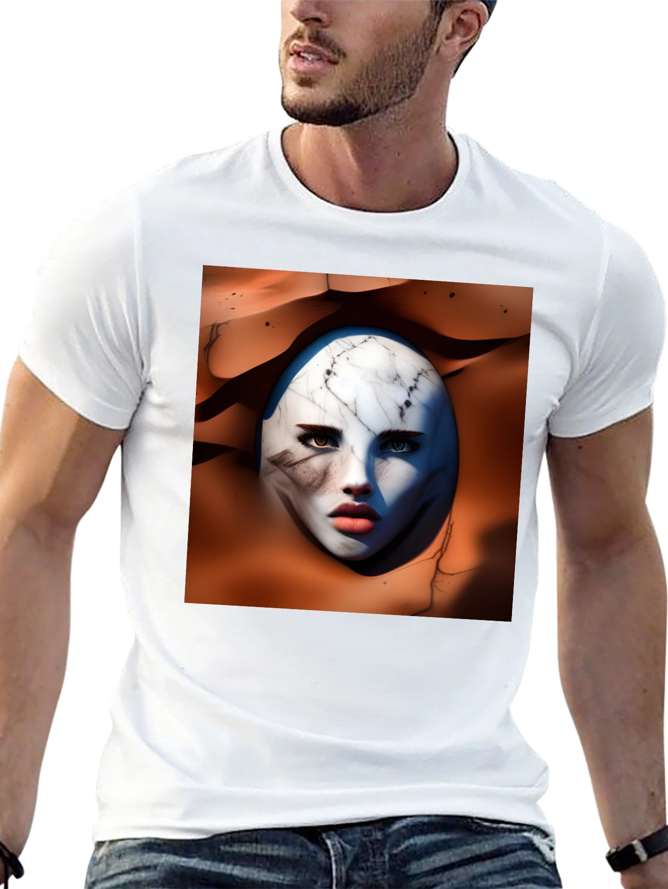 Abstract Marble Face Graphic Tee - Unique Art Design