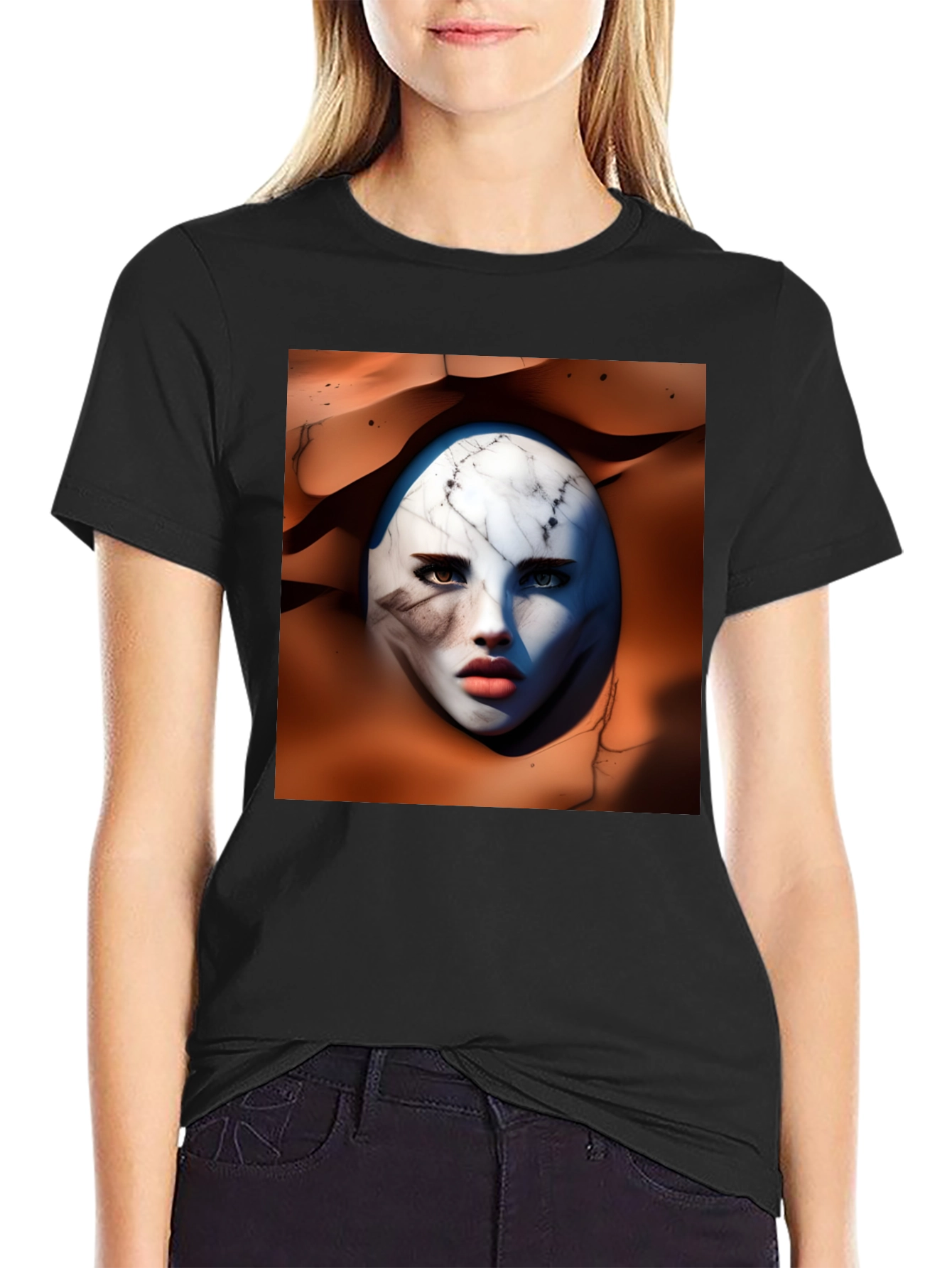 Abstract Marble Face Graphic Tee - Unique Art Design
