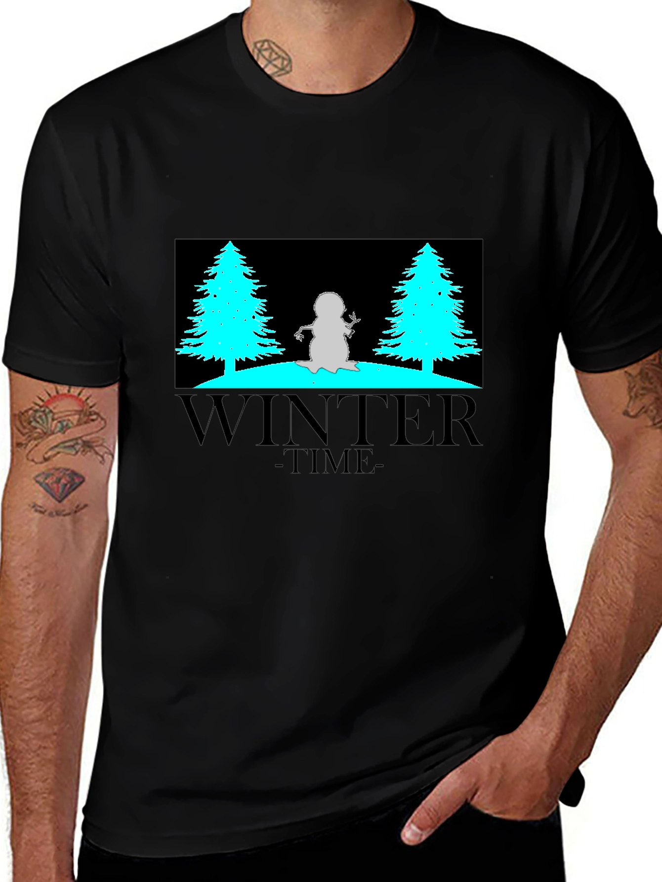 Winter Time Graphic Tee - Black Cotton Blend