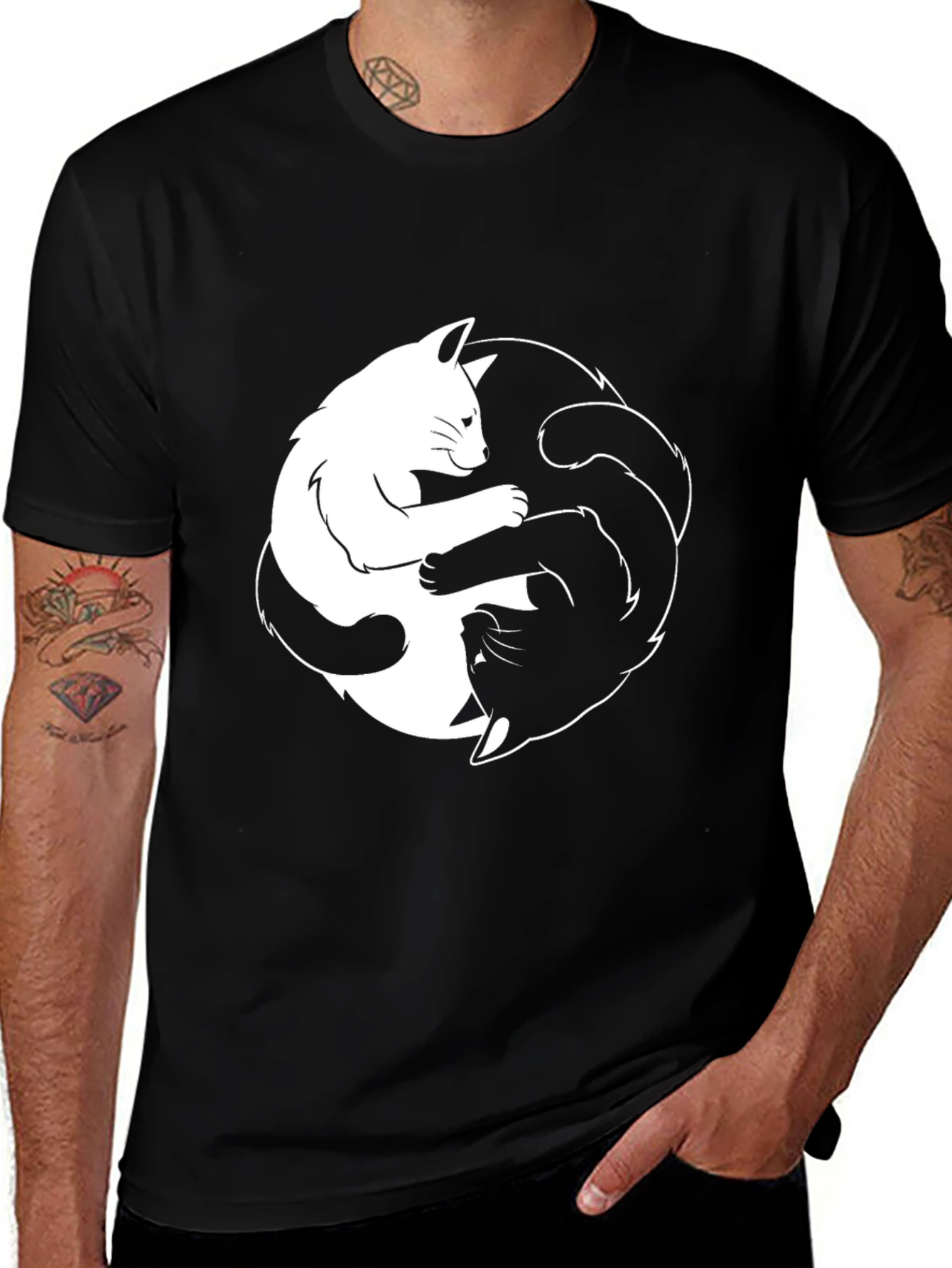 Yin Yang Cats Black T-Shirt - Balance & Harmony