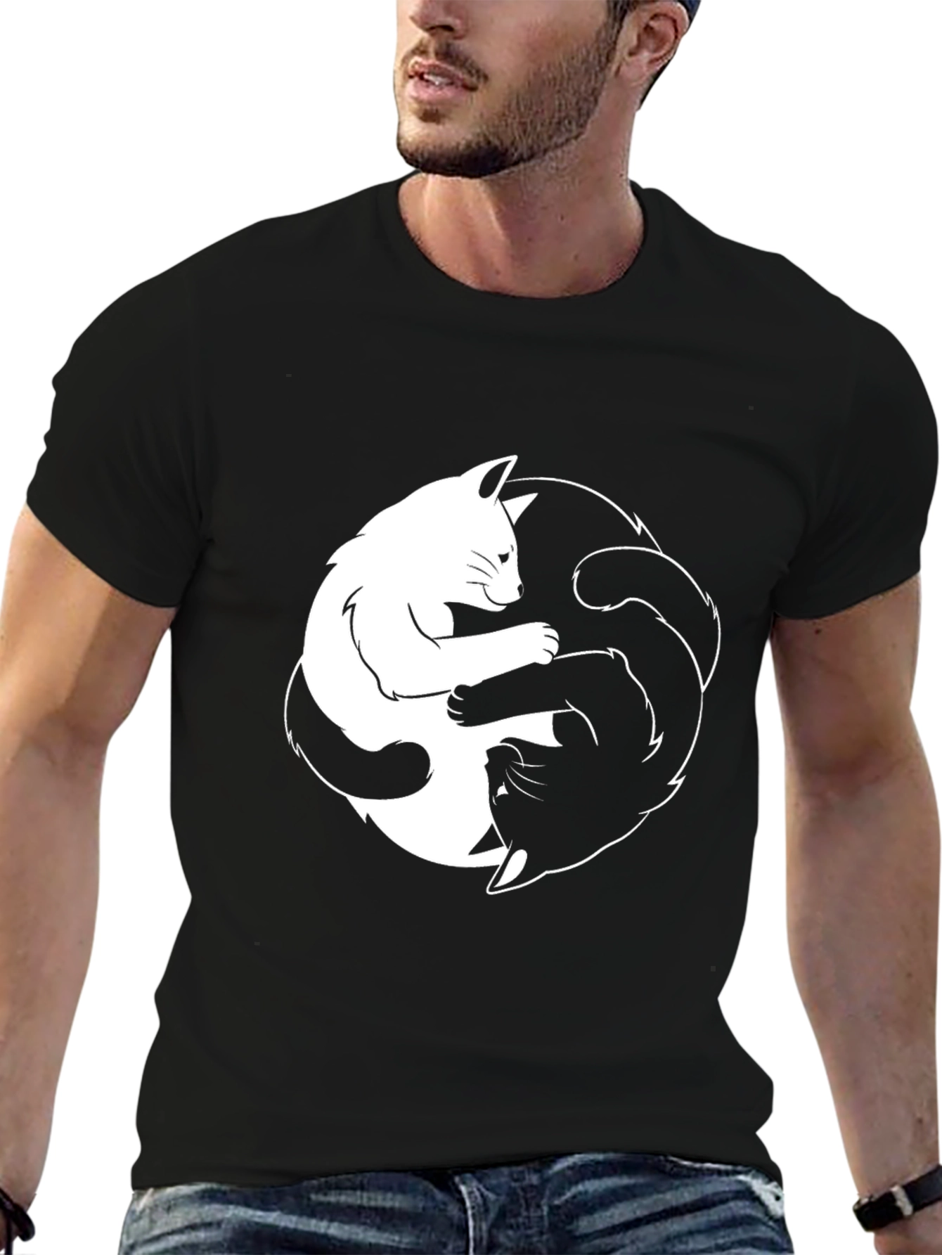 Yin Yang Cats Black T-Shirt - Balance & Harmony