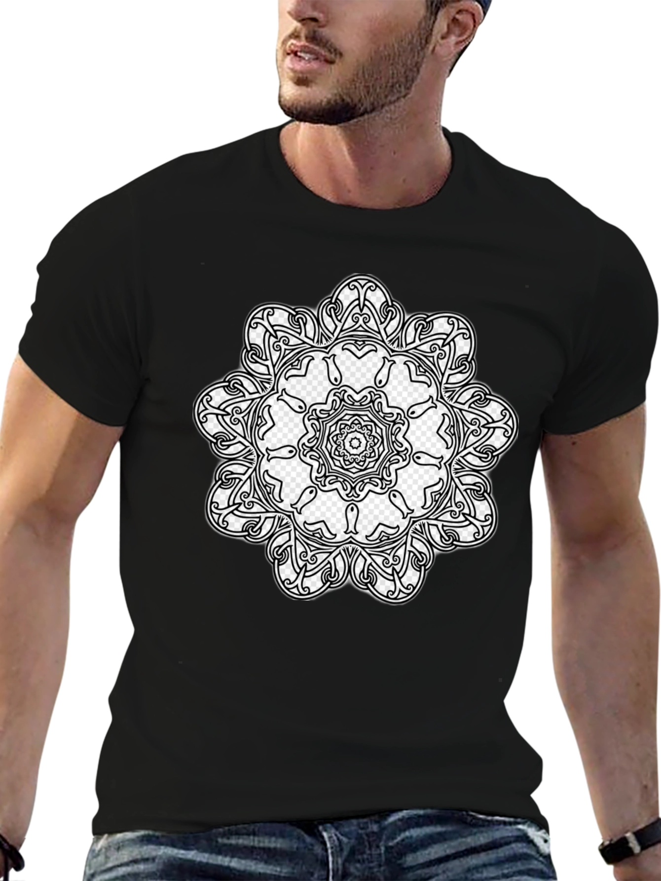 Black T-Shirt with Mandala Design