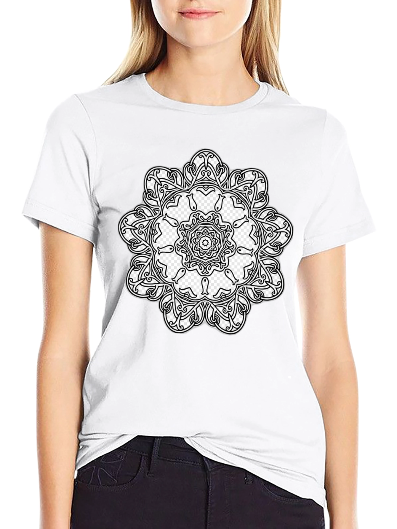 Black T-Shirt with Mandala Design