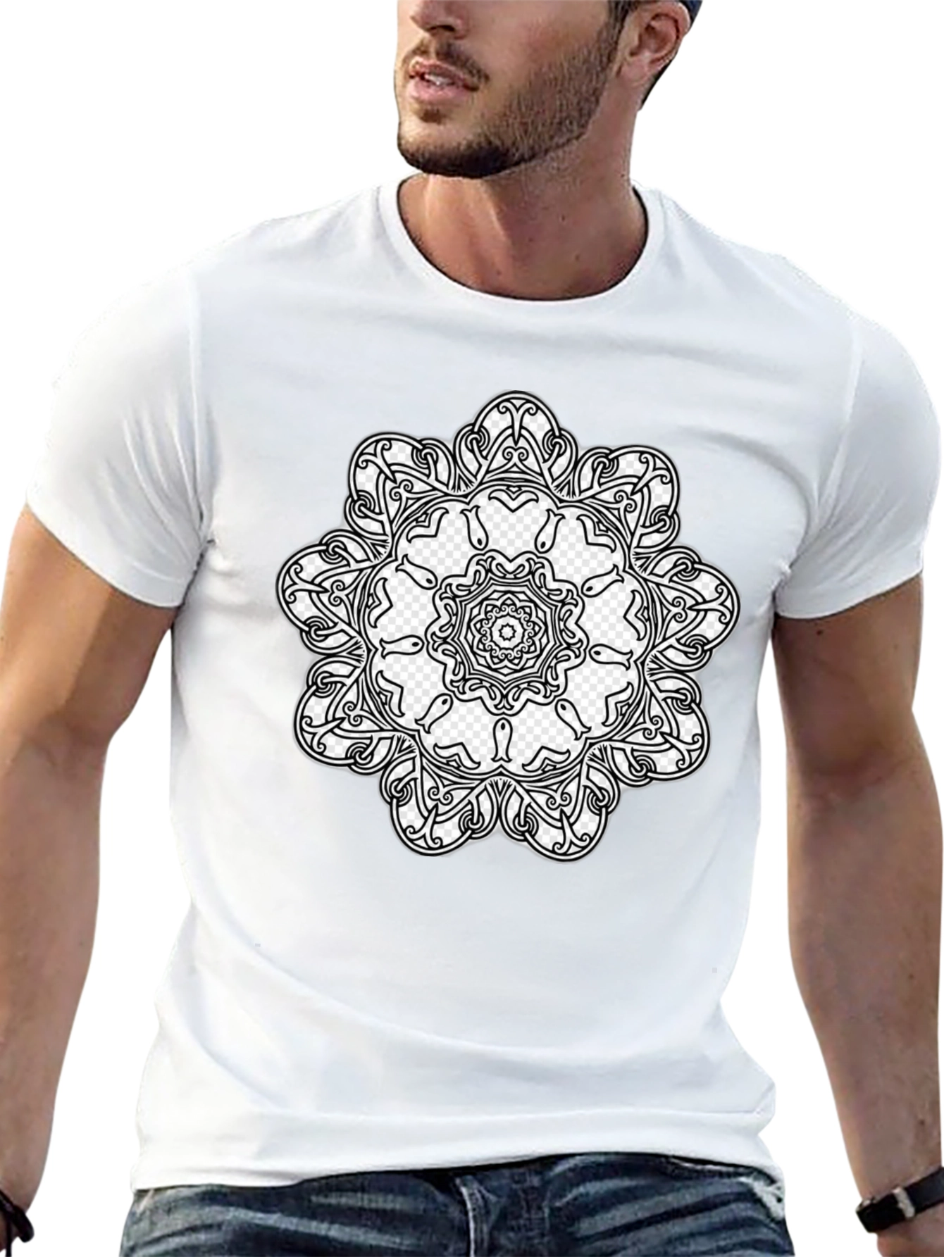 Black T-Shirt with Mandala Design