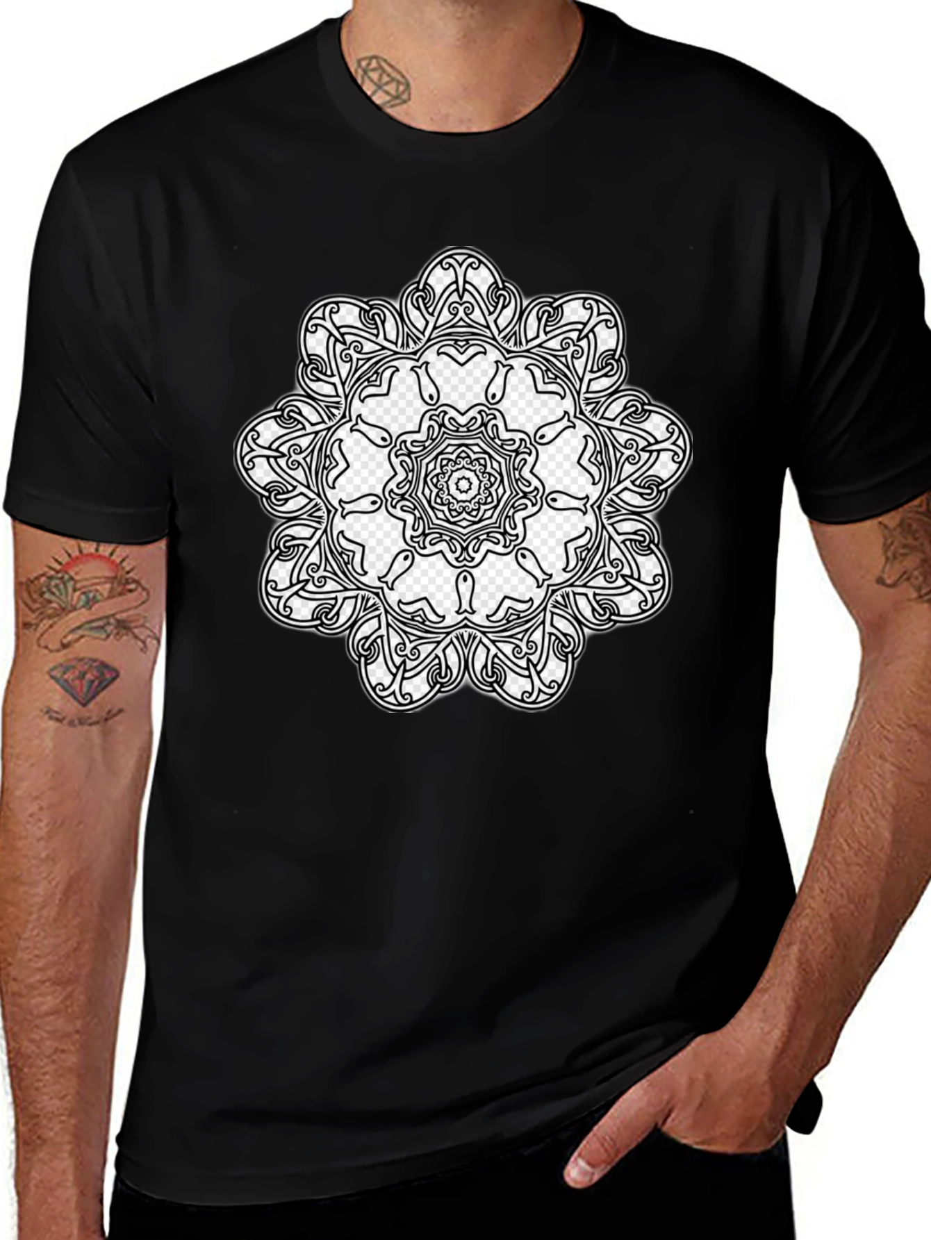 Black T-Shirt with Mandala Design