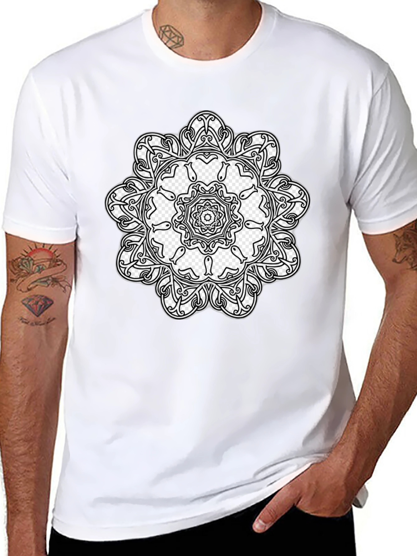 Black T-Shirt with Mandala Design