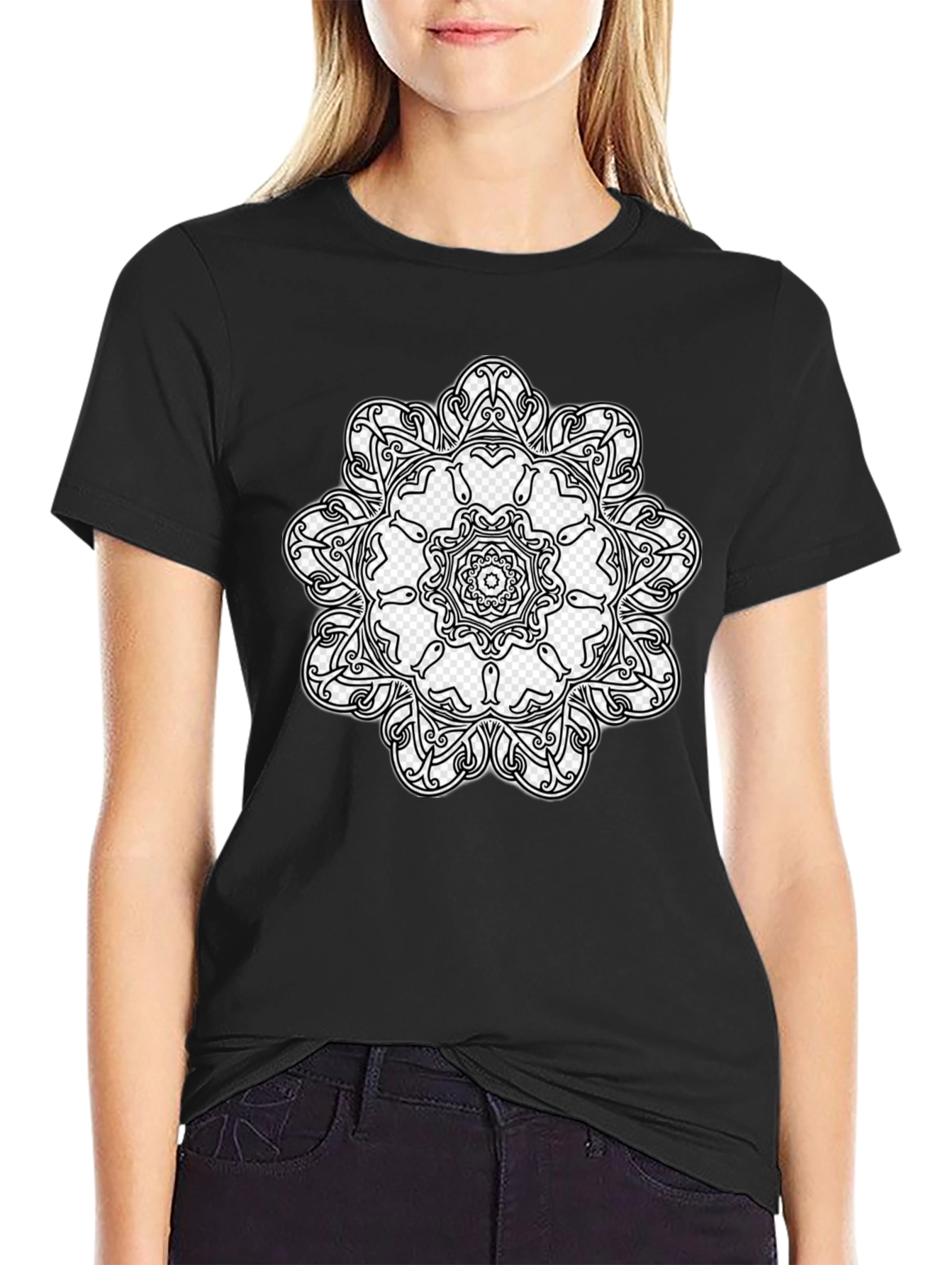 Black T-Shirt with Mandala Design