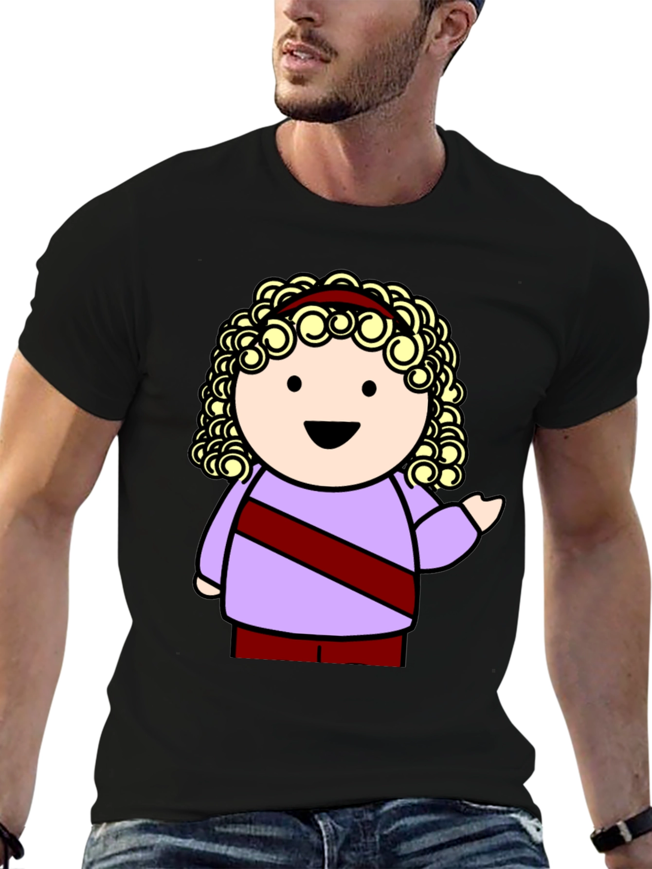 Cartoon Character Graphic Tee - Black T-Shirt