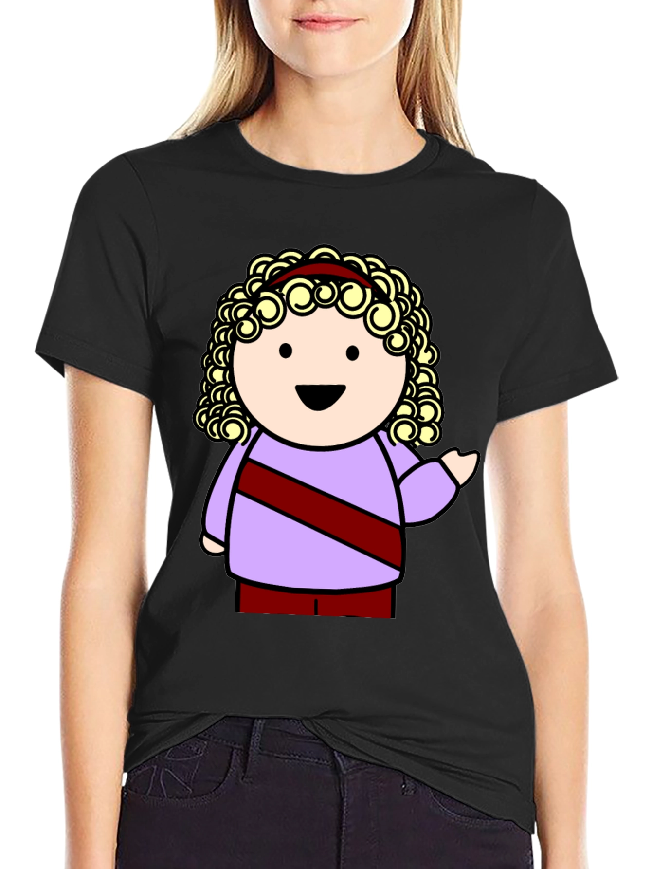 Cartoon Character Graphic Tee - Black T-Shirt