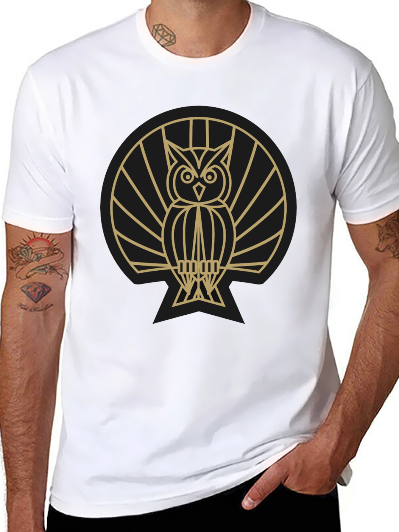Stylish Owl Graphic Tee - Modern Geometric Design