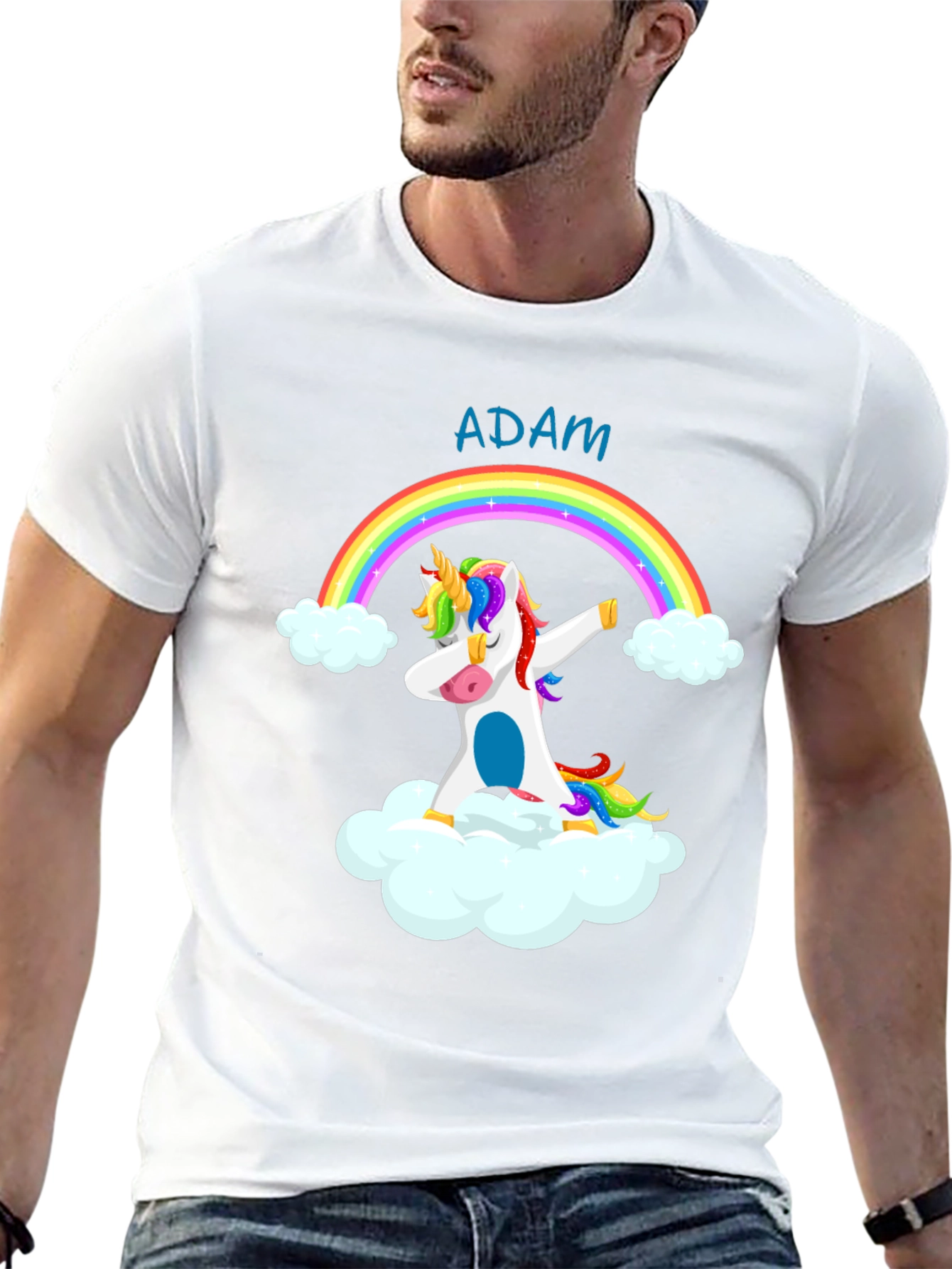 Adam Unicorn Rainbow Dabbing T-Shirt