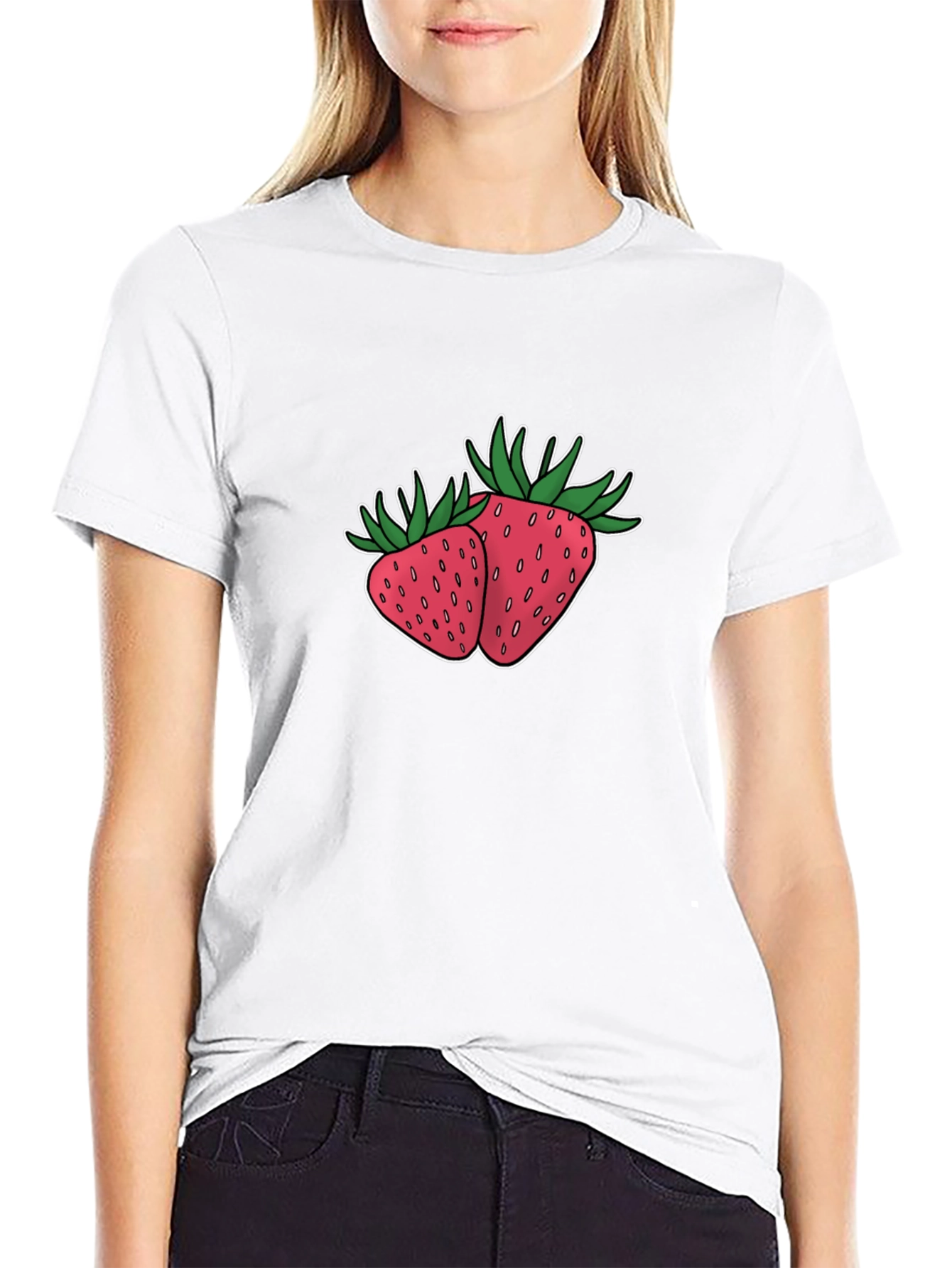 Strawberry Design Black T-Shirt