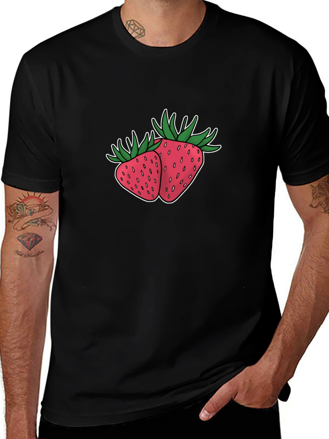 Strawberry Design Black T-Shirt