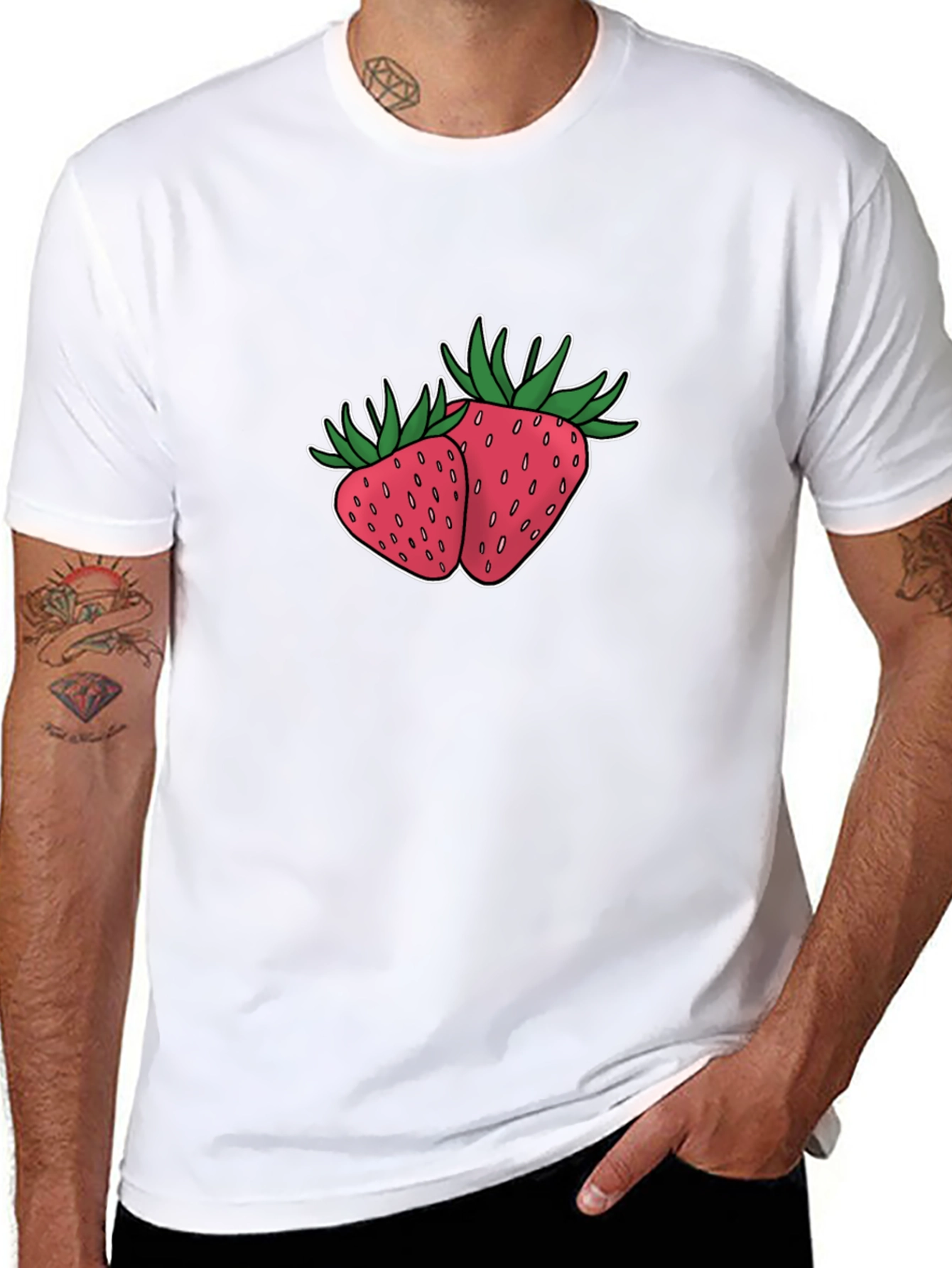 Strawberry Design Black T-Shirt