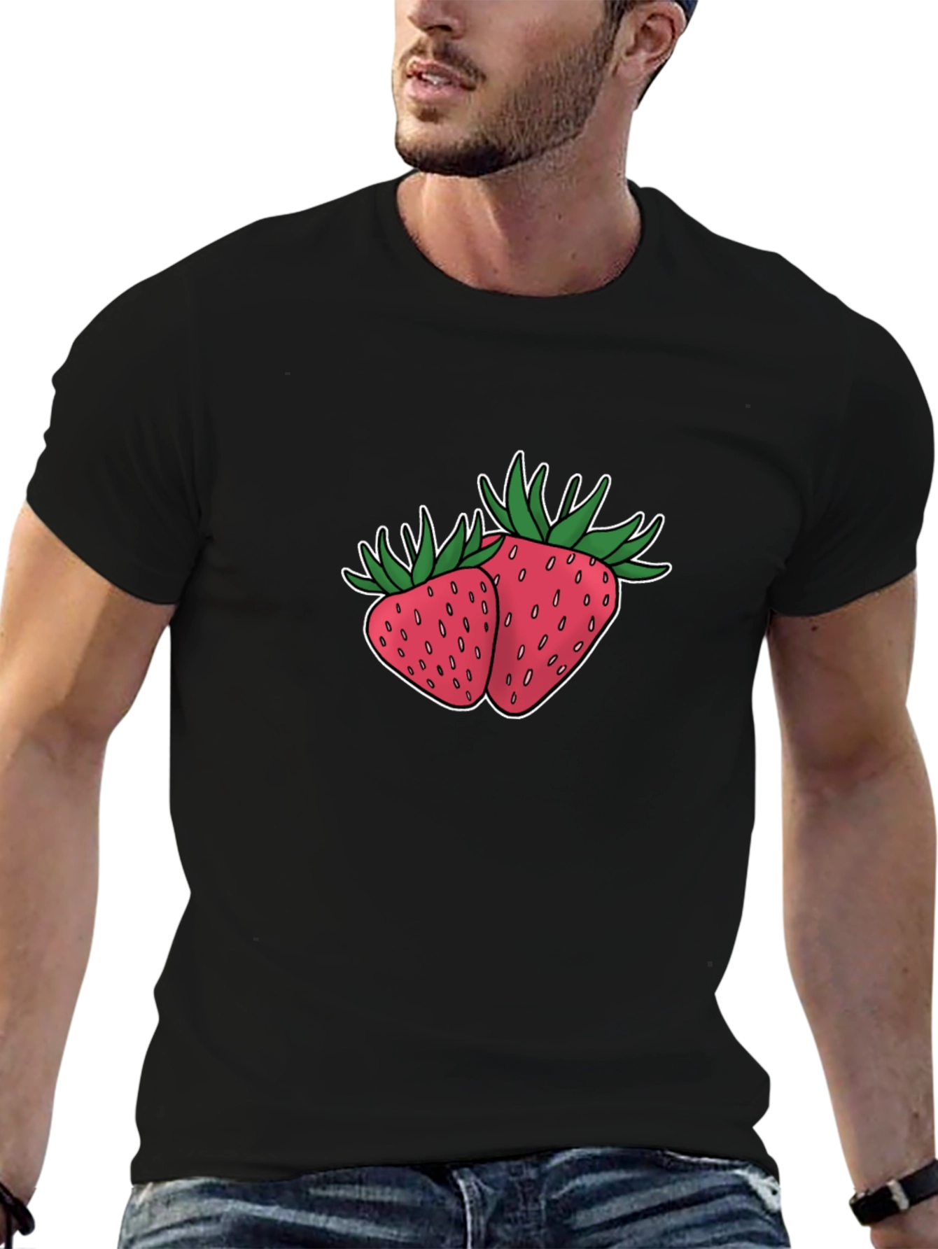 Strawberry Design Black T-Shirt