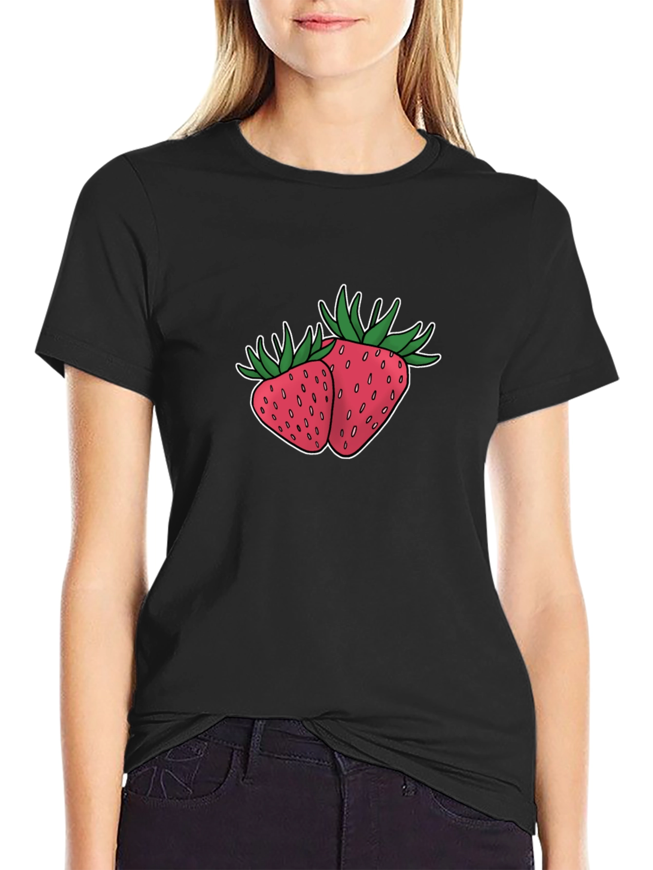 Strawberry Design Black T-Shirt