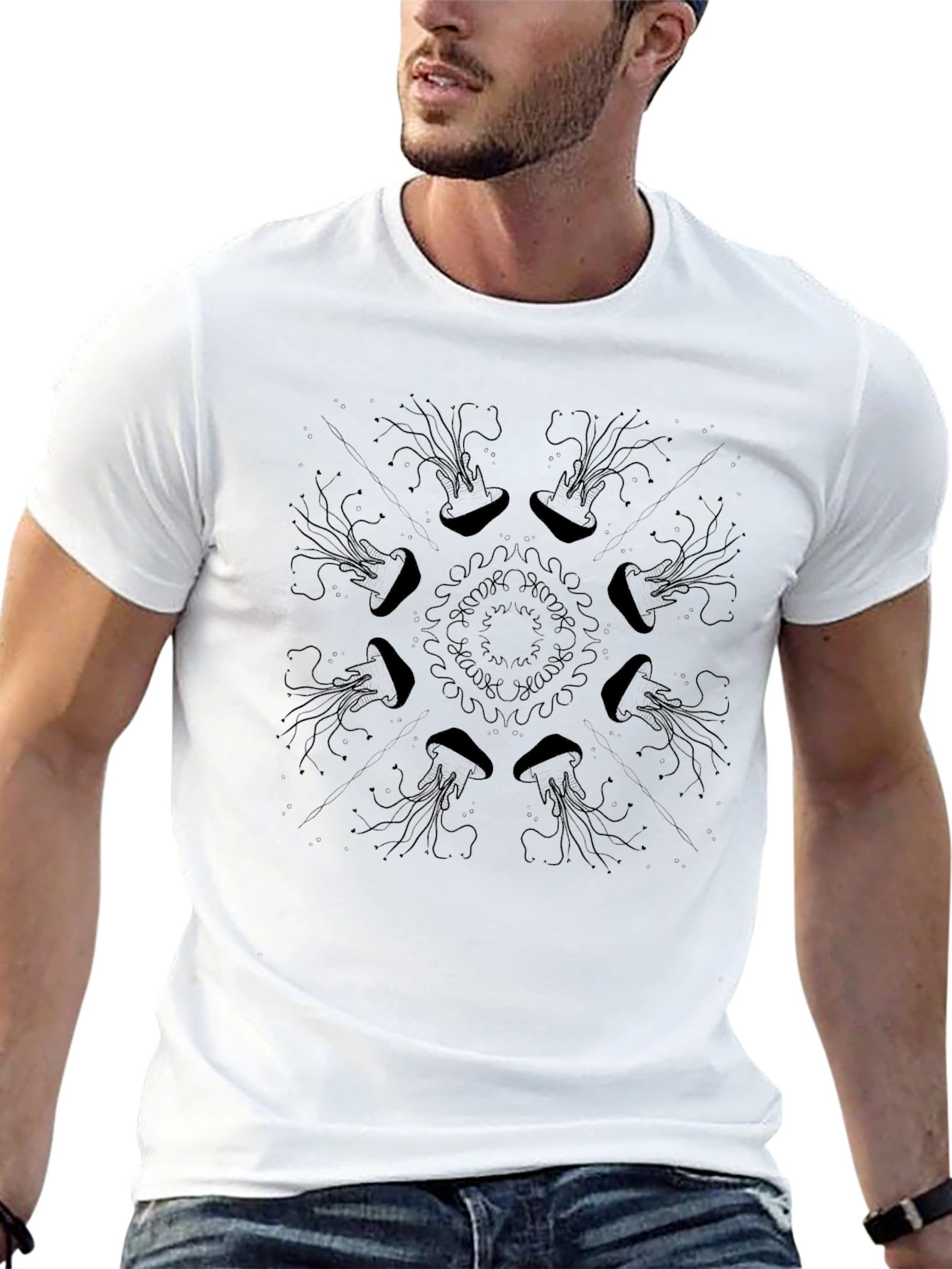 Black Jellyfish Mandala Graphic Tee