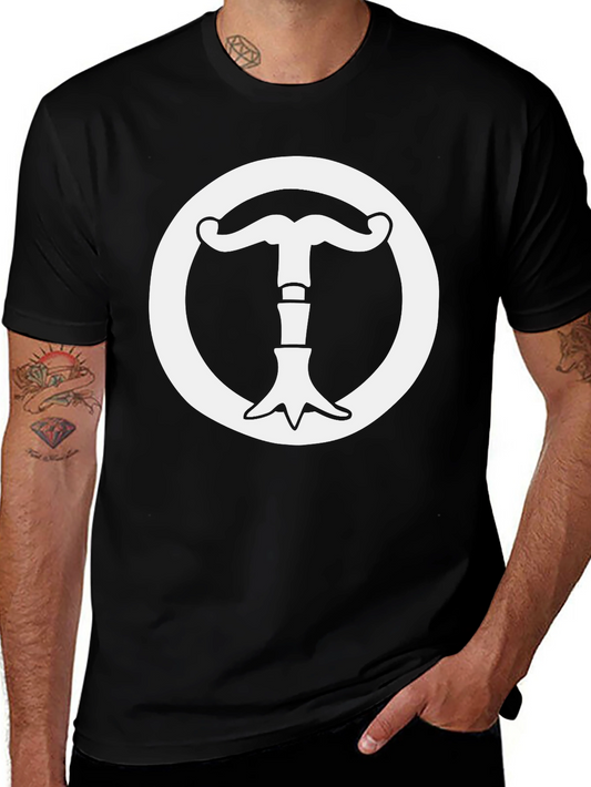 Black T-Shirt with White Mustache Circle Graphic