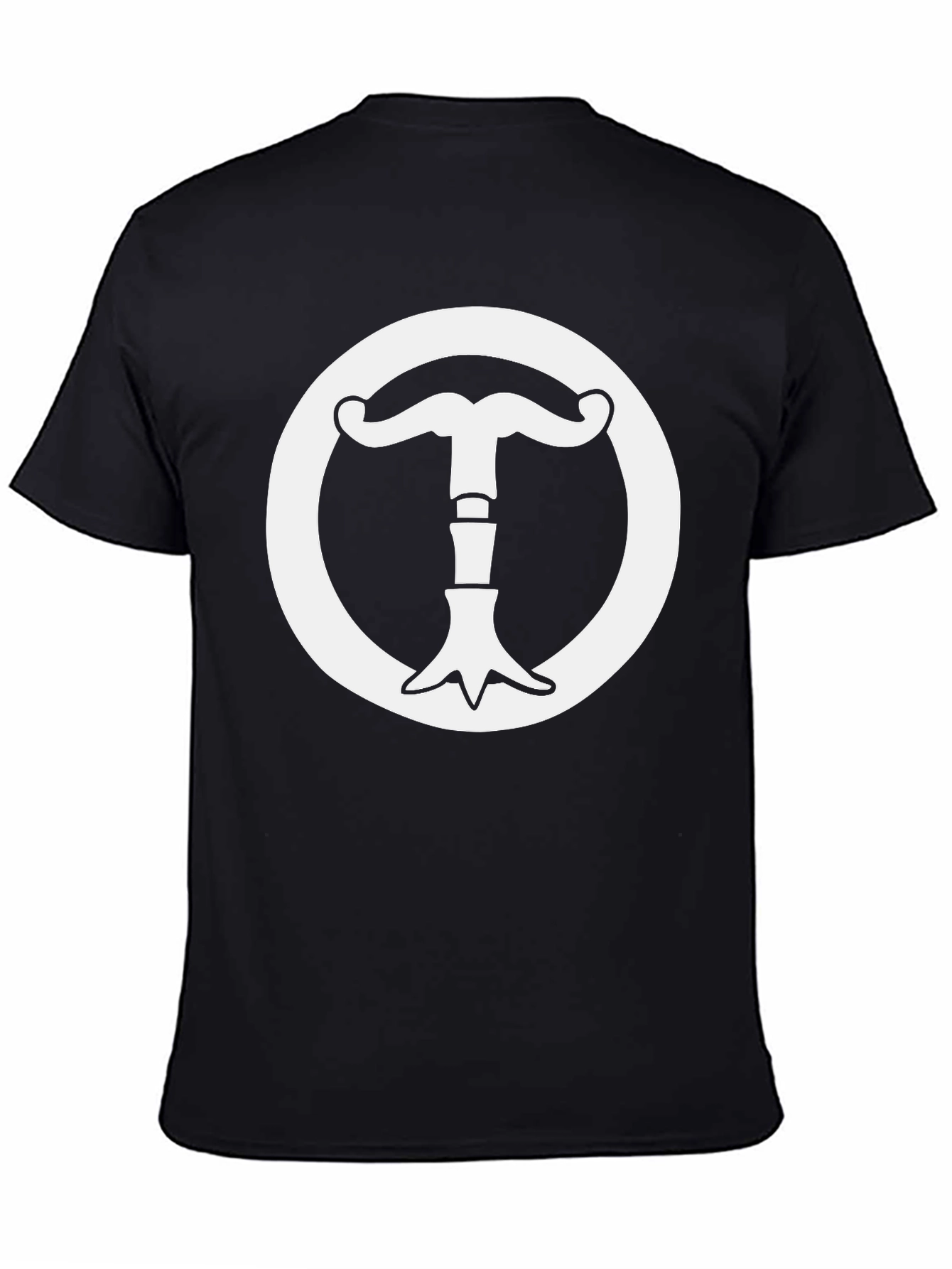 Black T-Shirt with White Mustache Circle Graphic
