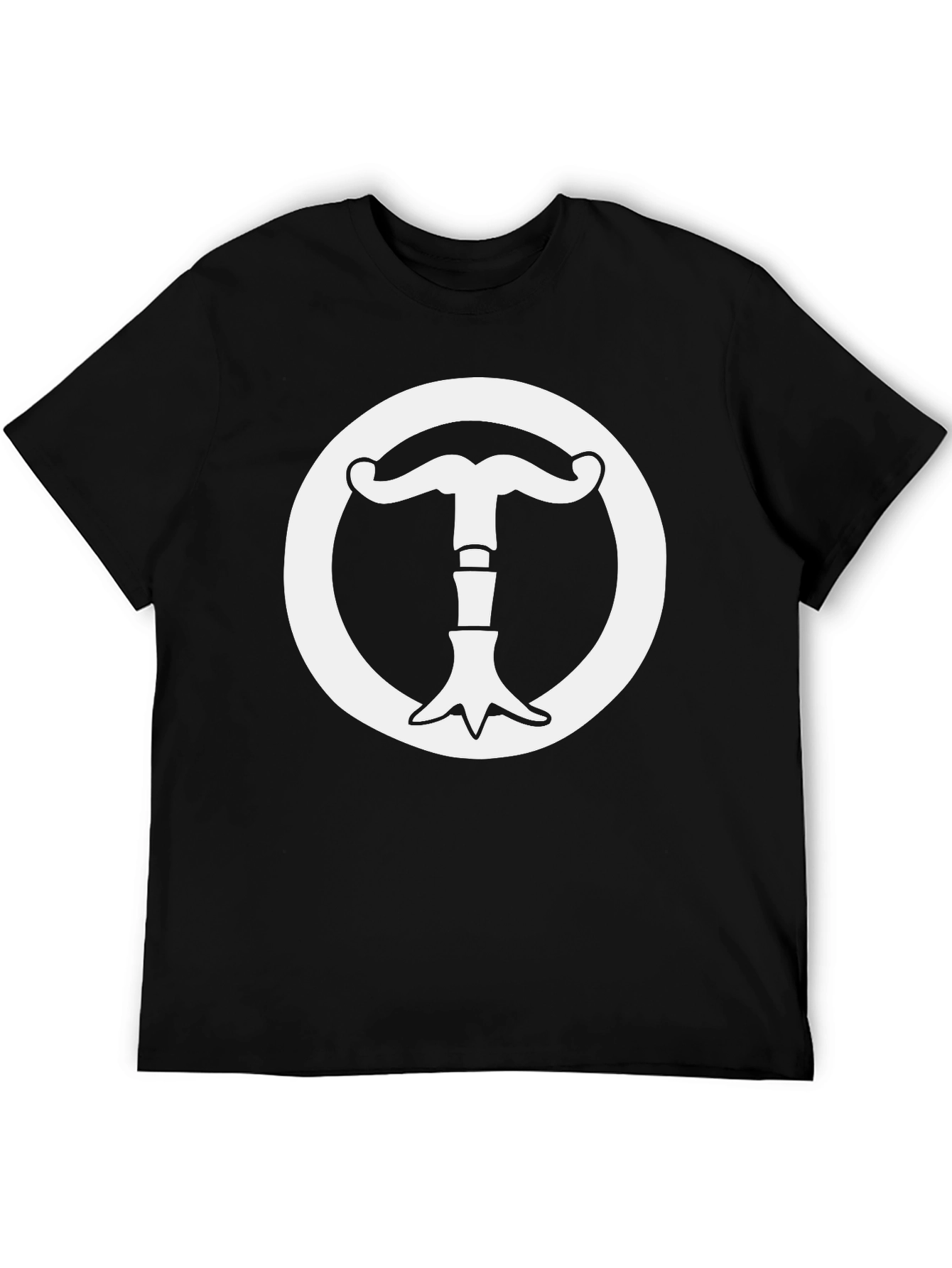 Black T-Shirt with White Mustache Circle Graphic