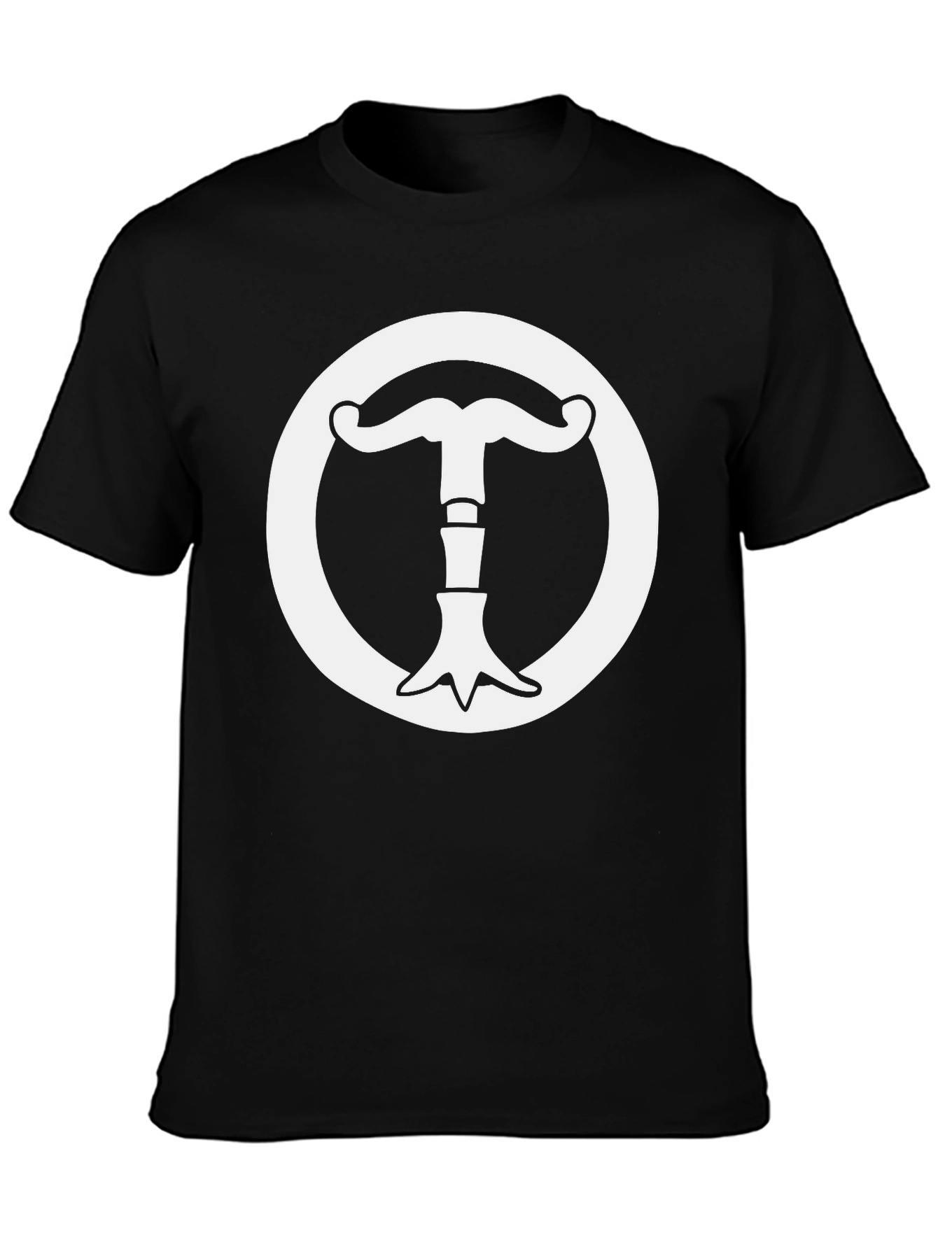 Black T-Shirt with White Mustache Circle Graphic