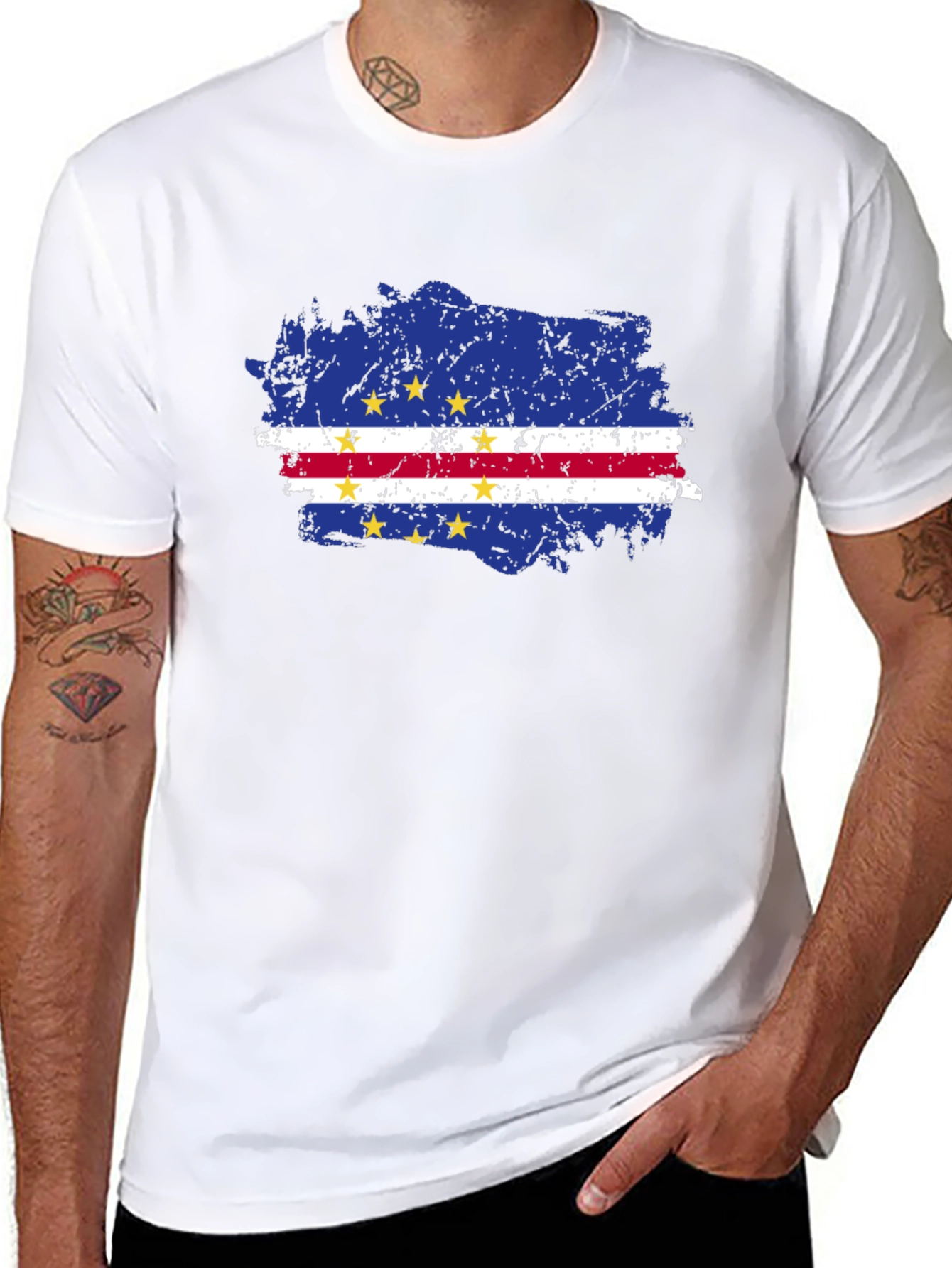 Cape Verde Flag T-Shirt - Distressed Grunge Design