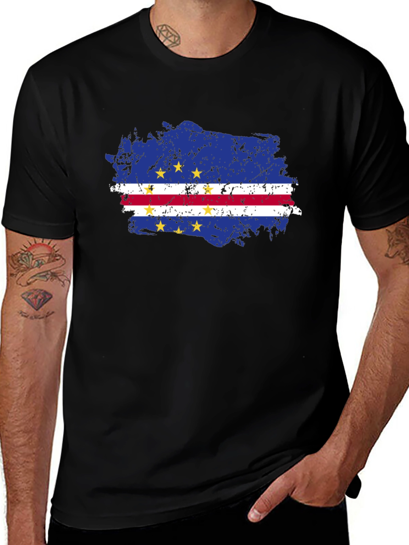 Cape Verde Flag T-Shirt - Distressed Grunge Design