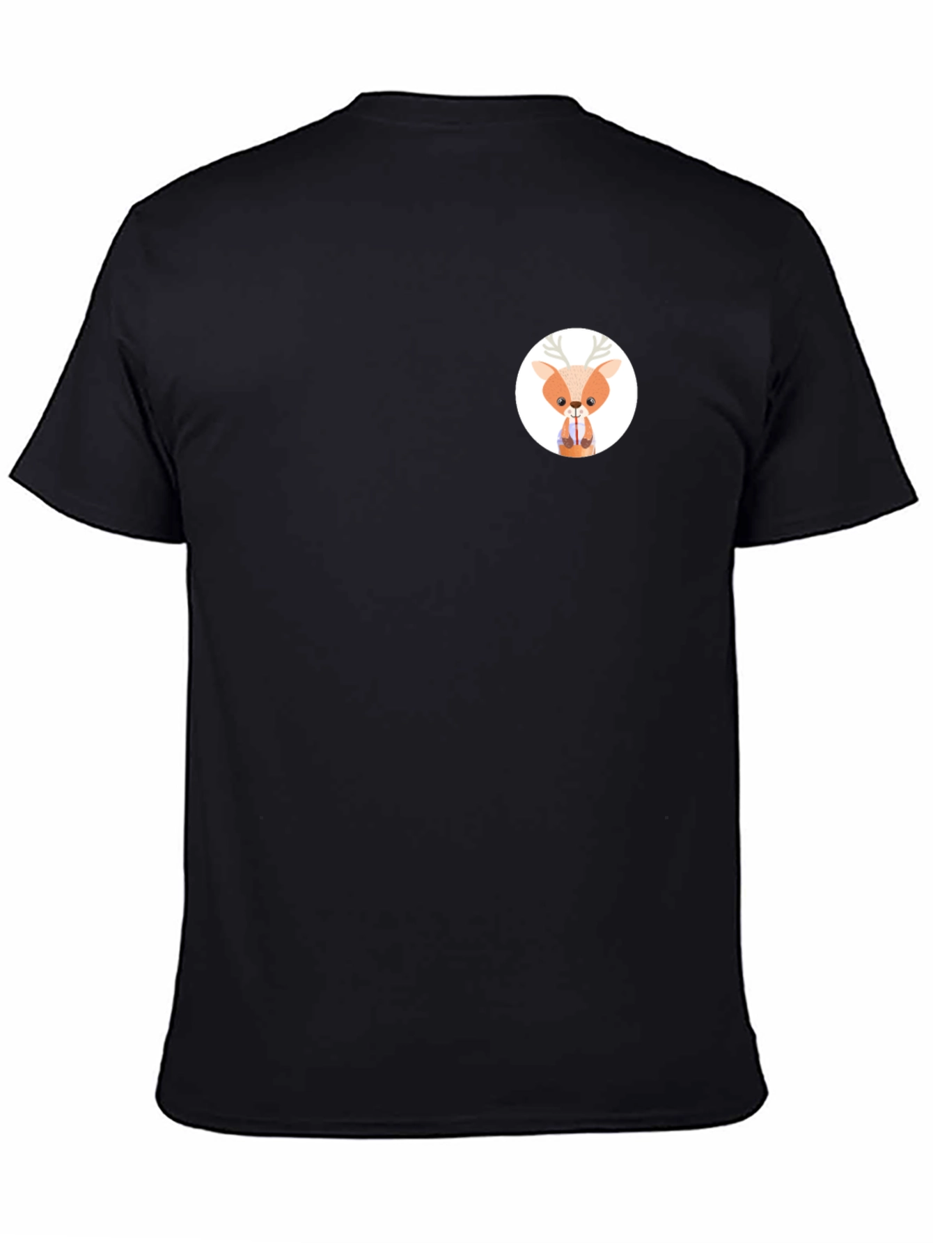 Black T-Shirt with Cute Deer Graphic