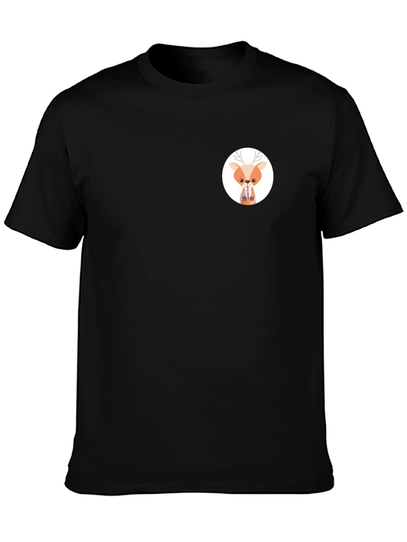 Black T-Shirt with Cute Deer Graphic