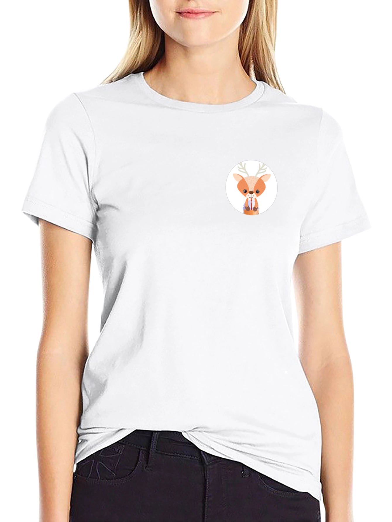 Black T-Shirt with Cute Deer Graphic