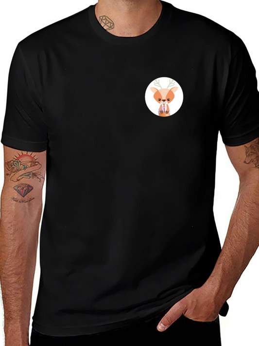 Black T-Shirt with Cute Deer Graphic