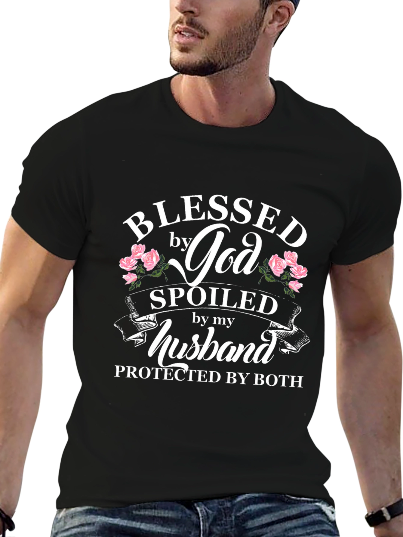 Blessed By God Spoiled By My Husband Black T-Shirt