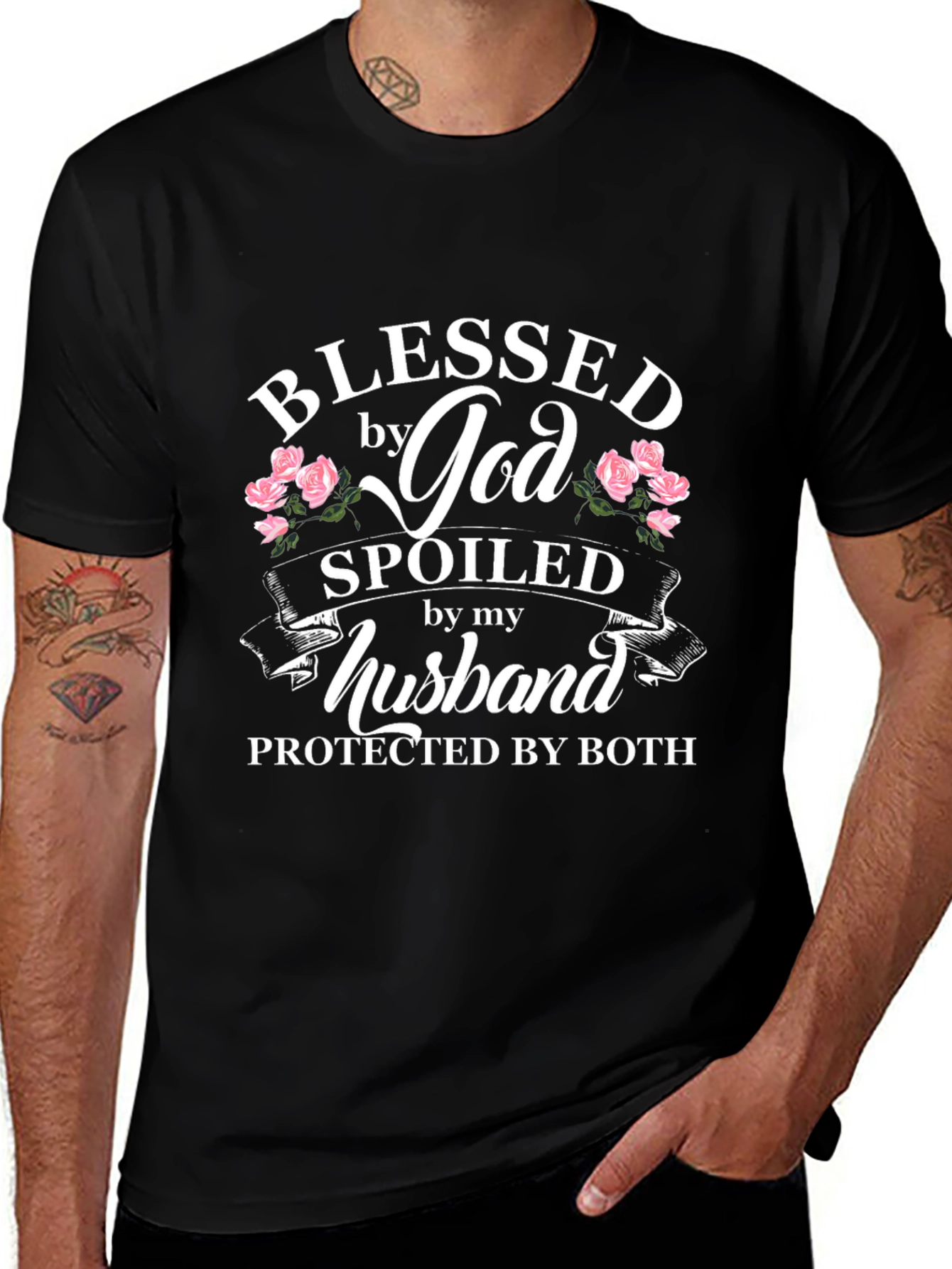 Blessed By God Spoiled By My Husband Black T-Shirt
