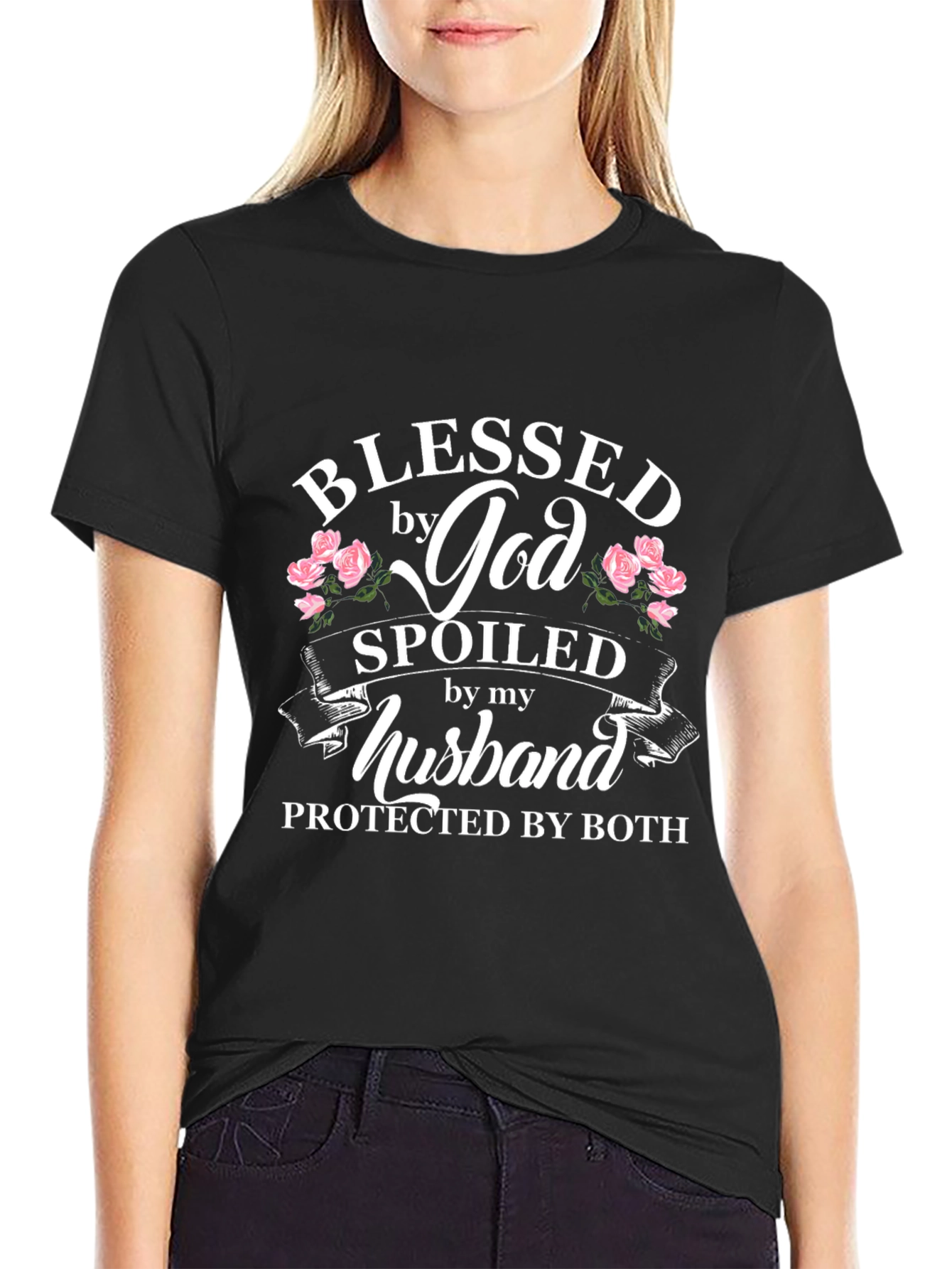 Blessed By God Spoiled By My Husband Black T-Shirt
