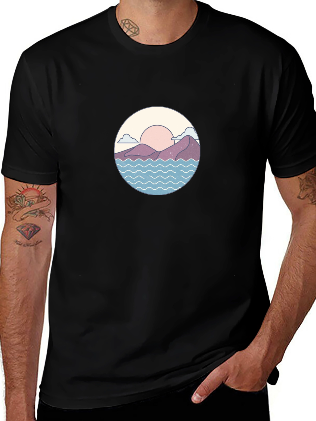 Sunset Mountains Waves Graphic Tee
