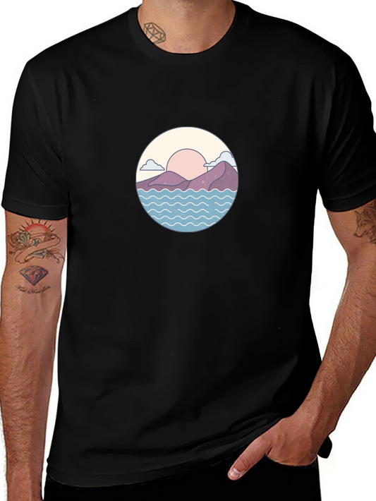 Sunset Mountains Waves Graphic Tee