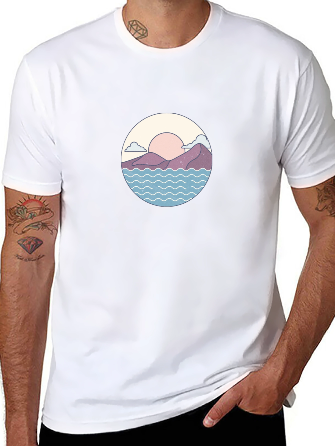 Sunset Mountains Waves Graphic Tee
