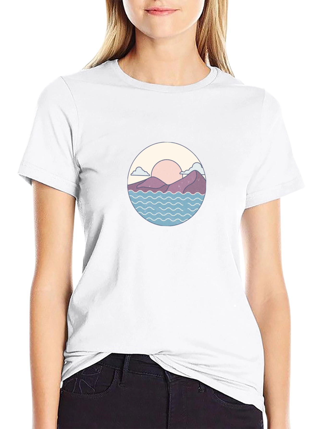Sunset Mountains Waves Graphic Tee