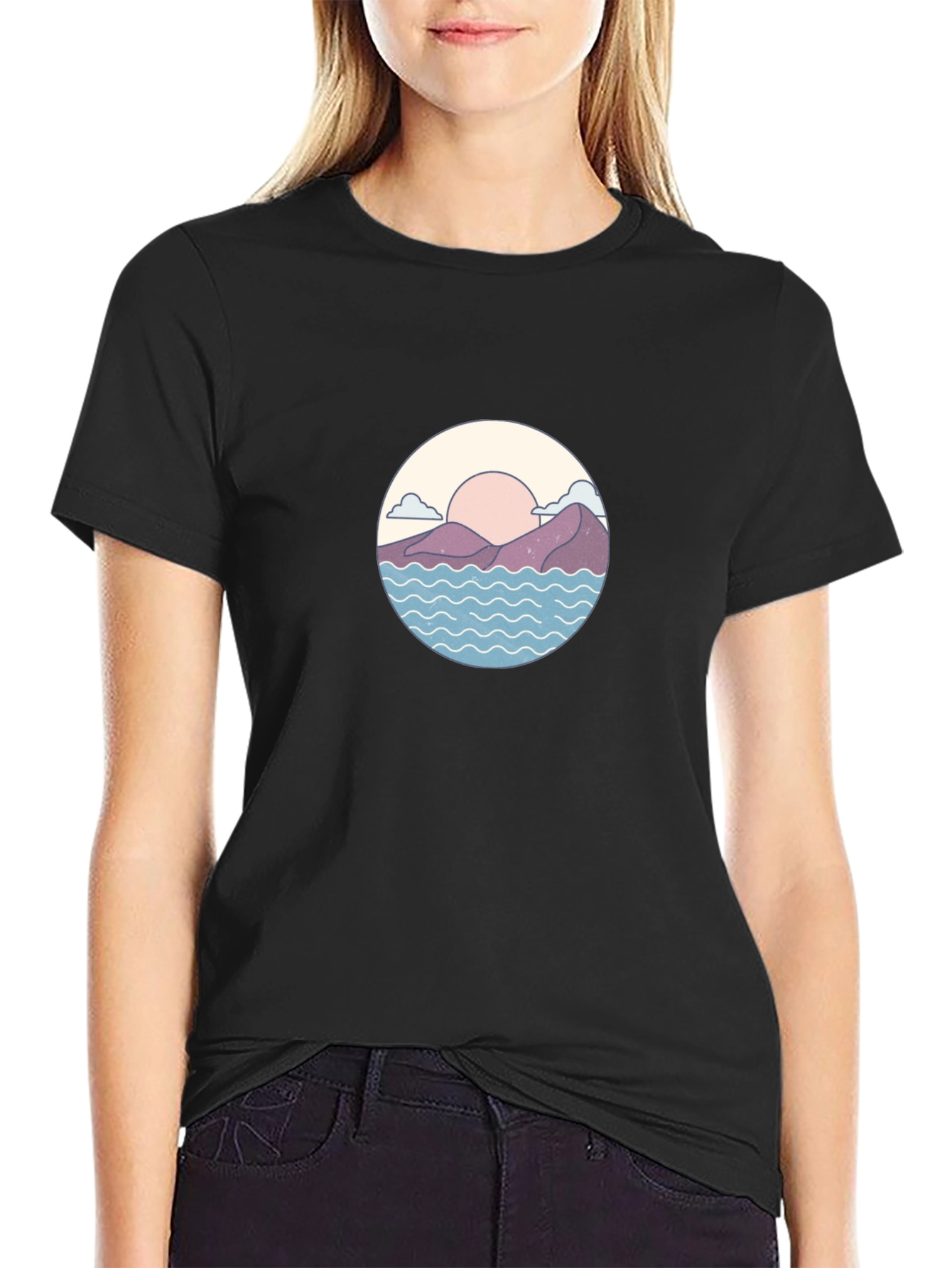 Sunset Mountains Waves Graphic Tee