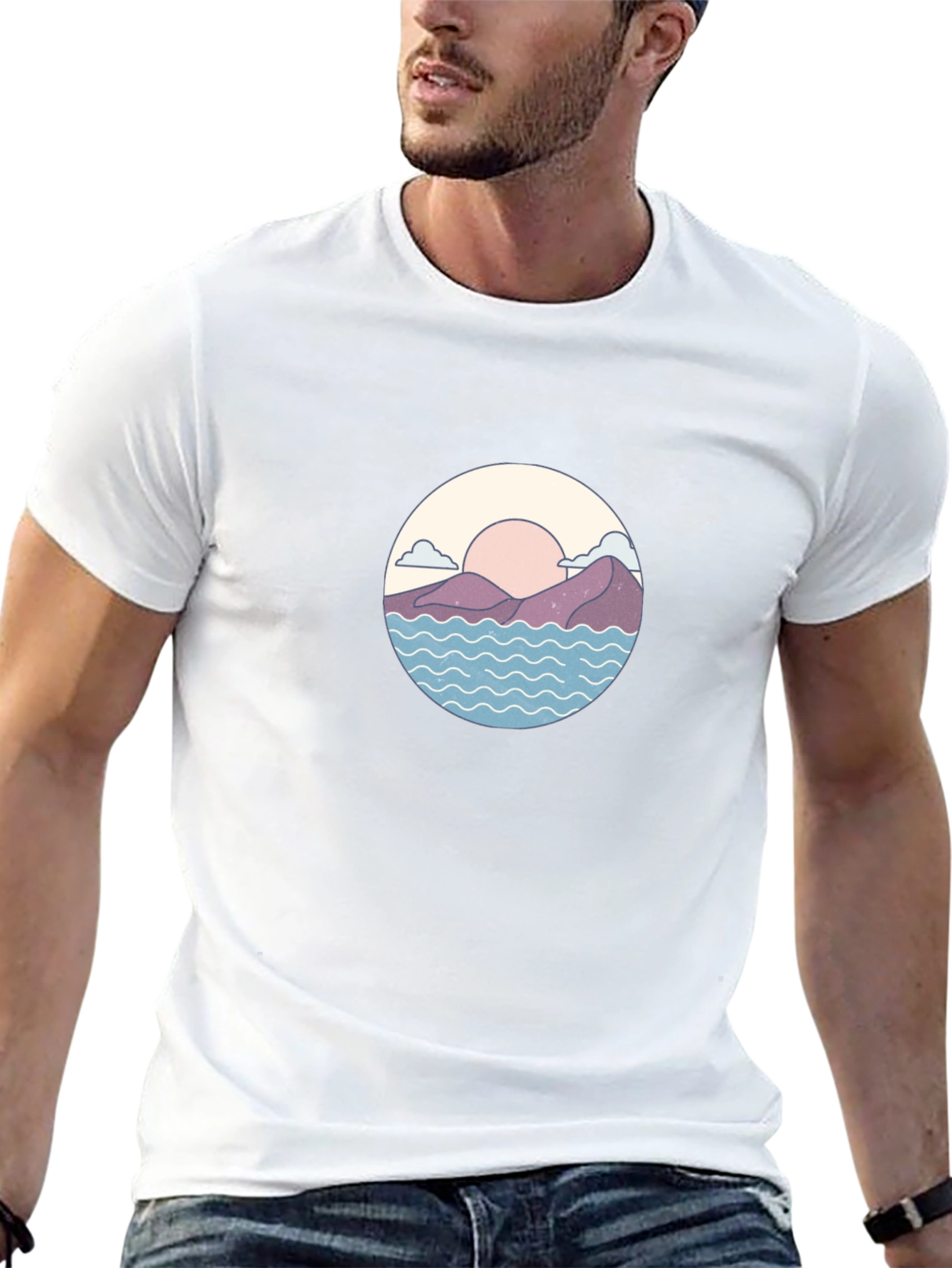 Sunset Mountains Waves Graphic Tee
