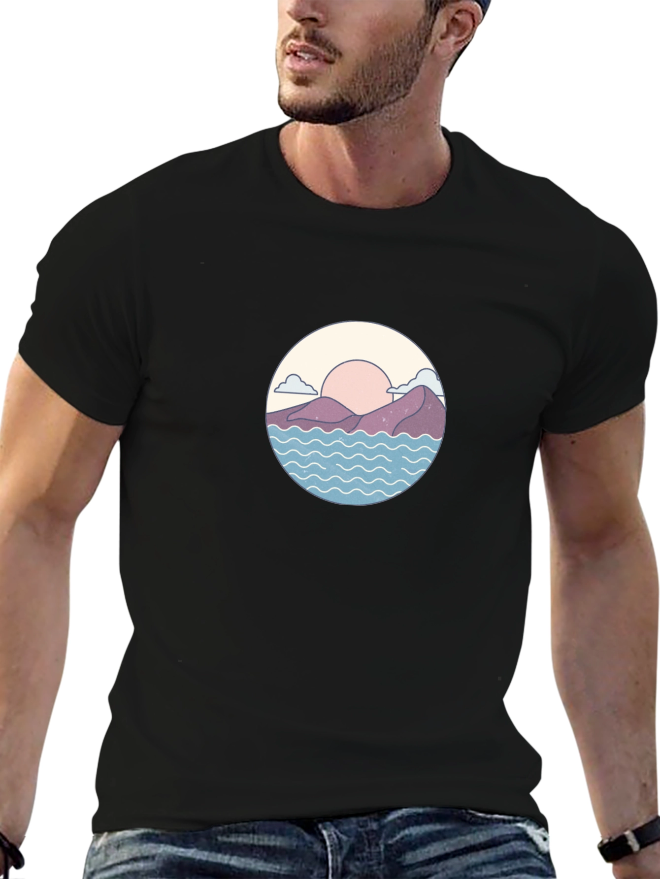 Sunset Mountains Waves Graphic Tee